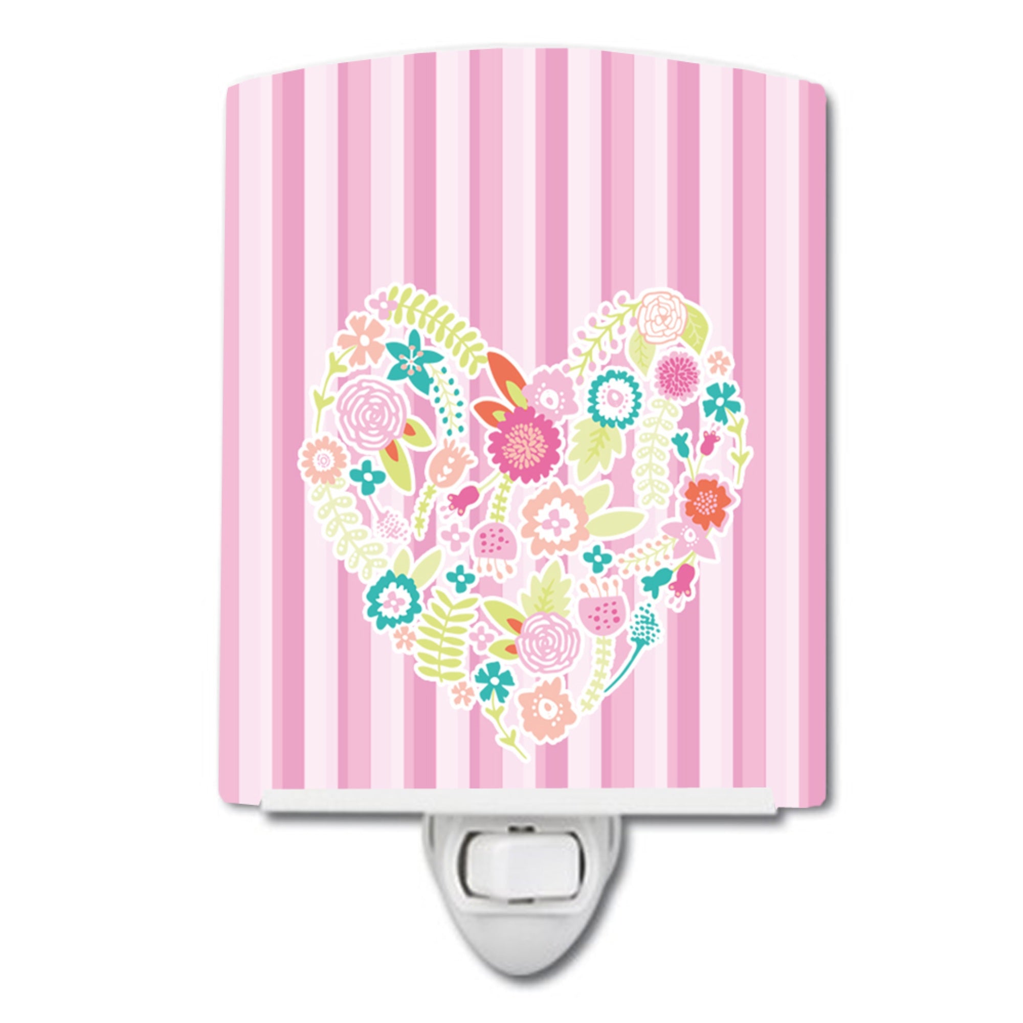  inchCarolines Treasures Flowered Ceramic Night Light, Heart, Pink, 6 inch inch x 4 inch inch inch