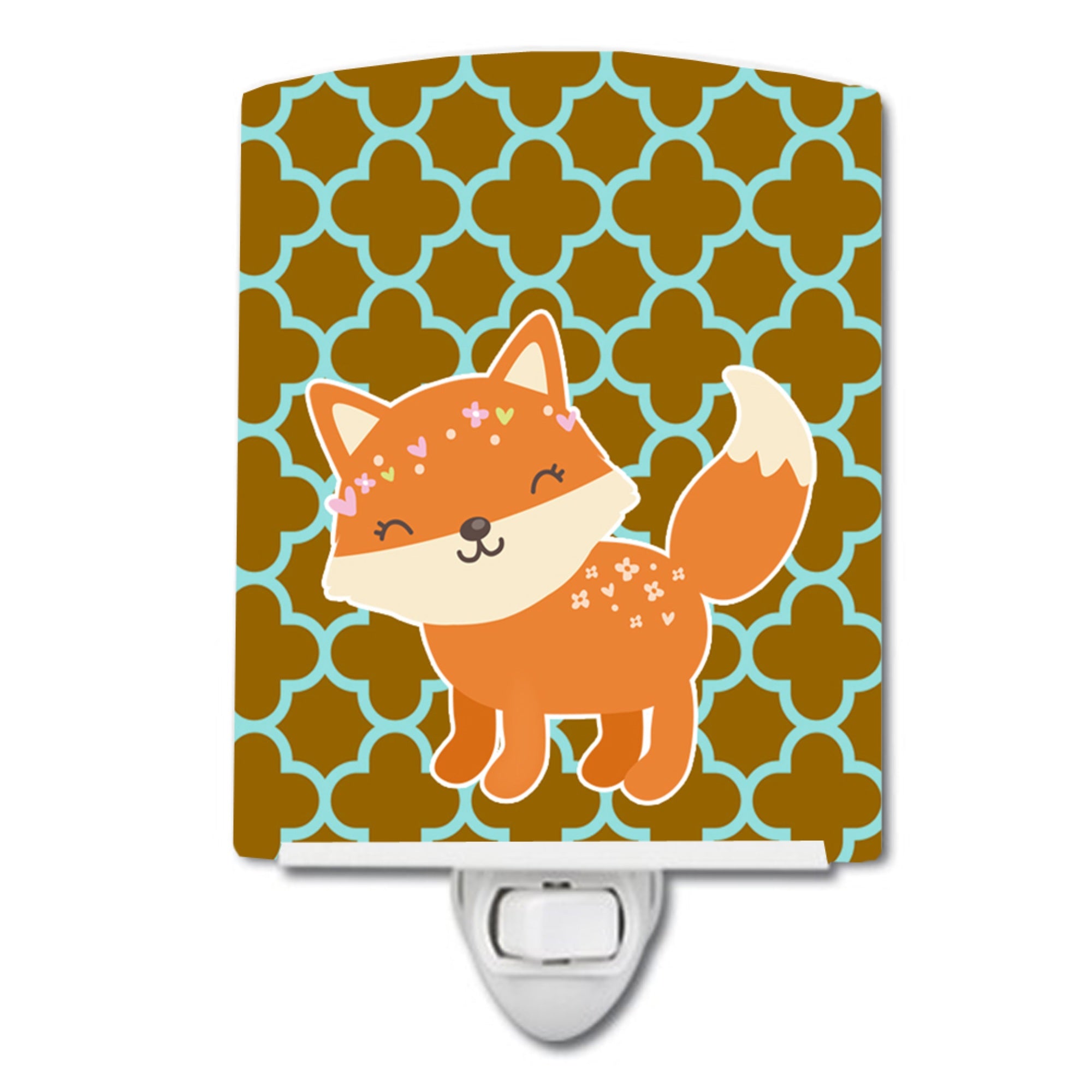  inchCarolines Treasures Fox Ceramic Night Light, Quatrefoil, Brown, 6 inch inch x 4 inch inch inch
