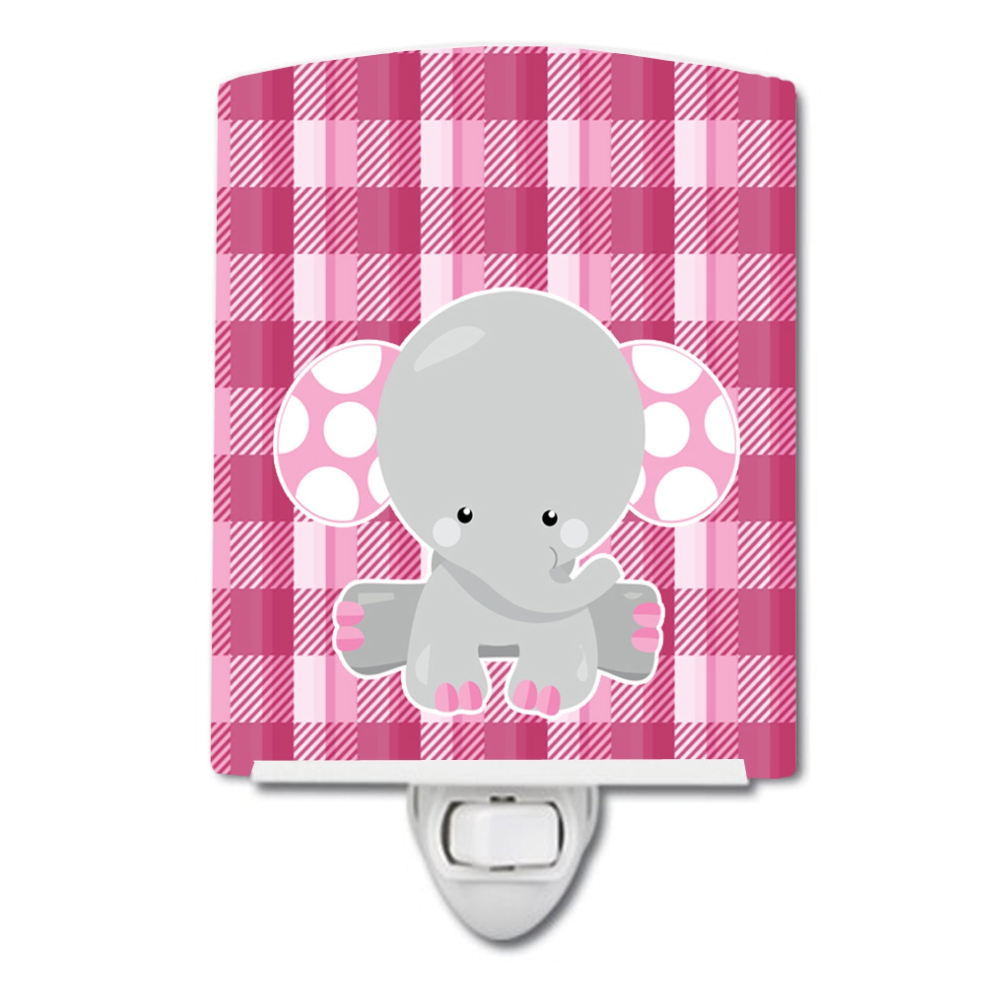 inchCarolines Treasures Elephant Ceramic Night Light, Gingham, Pink, 6 inch inch x 4 inch inch inch