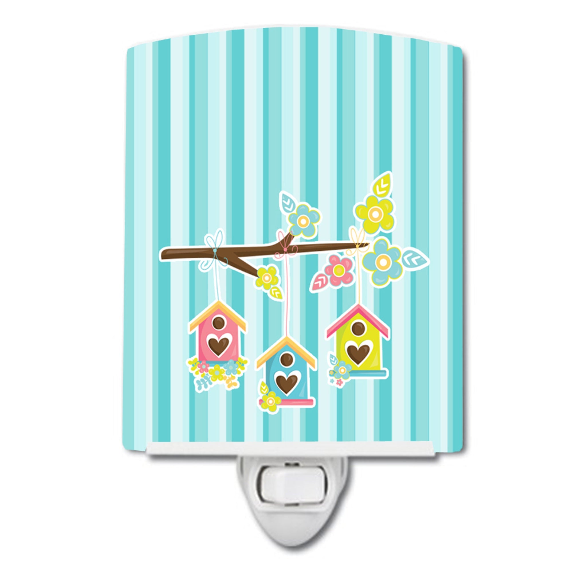  inchCarolines Treasures Birdhouses on Stripes Ceramic Night Light, Blue, 6x4 inch