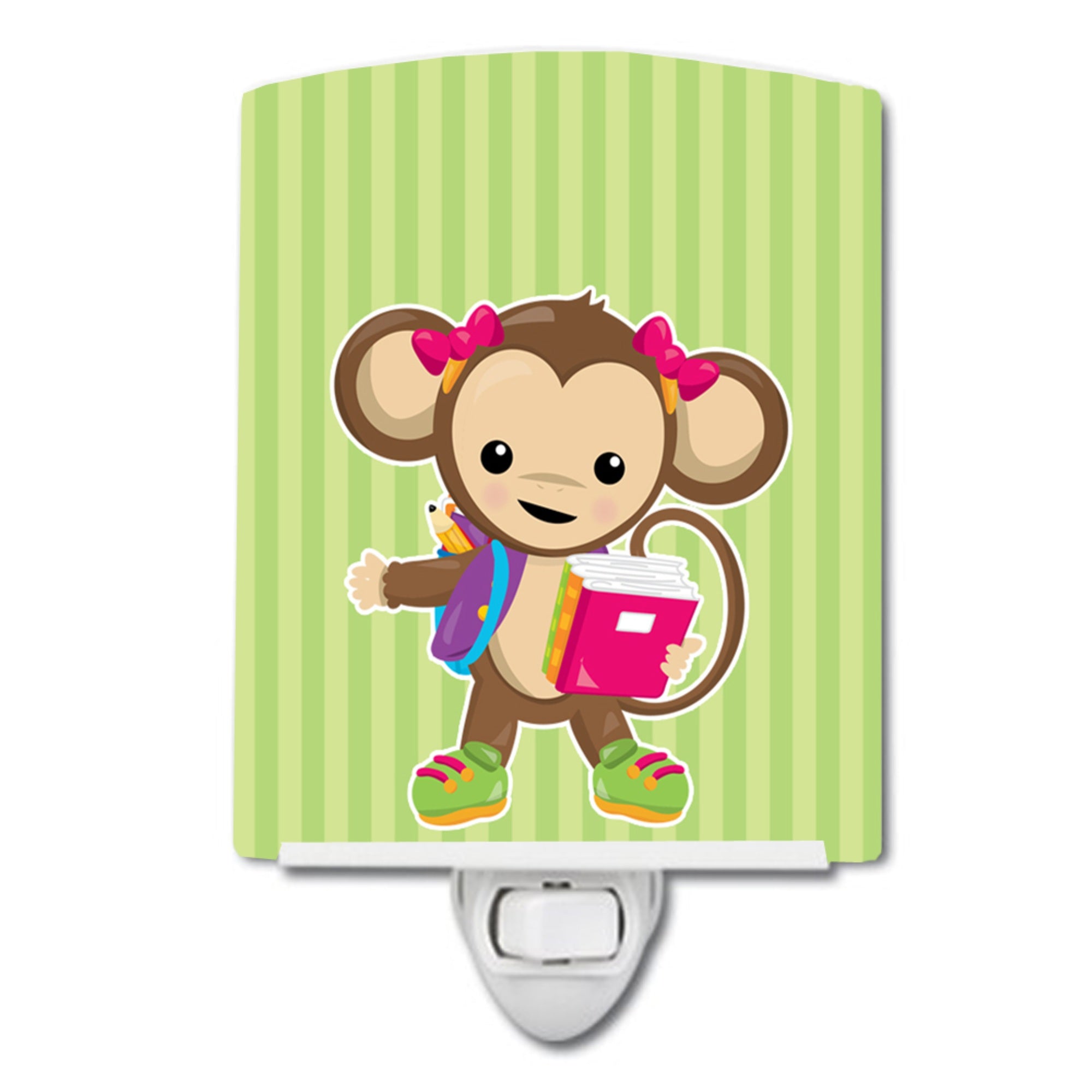  inchCarolines Treasures Monkey Ceramic Night Light, Going to School, Green, 6 inch inch x 4 inch inch inch