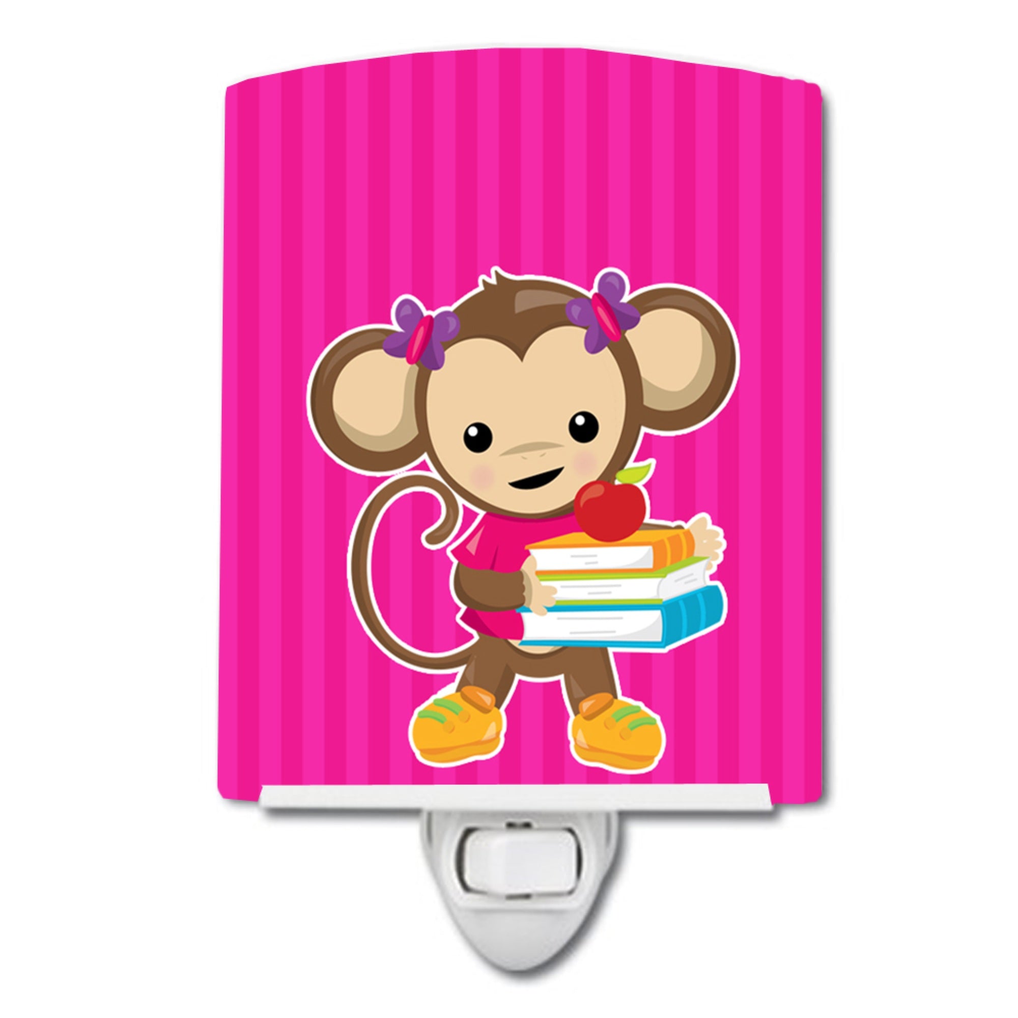  inchCarolines Treasures Monkey Ceramic Night Light, School Books, Pink, 6 inch inch x 4 inch inch inch