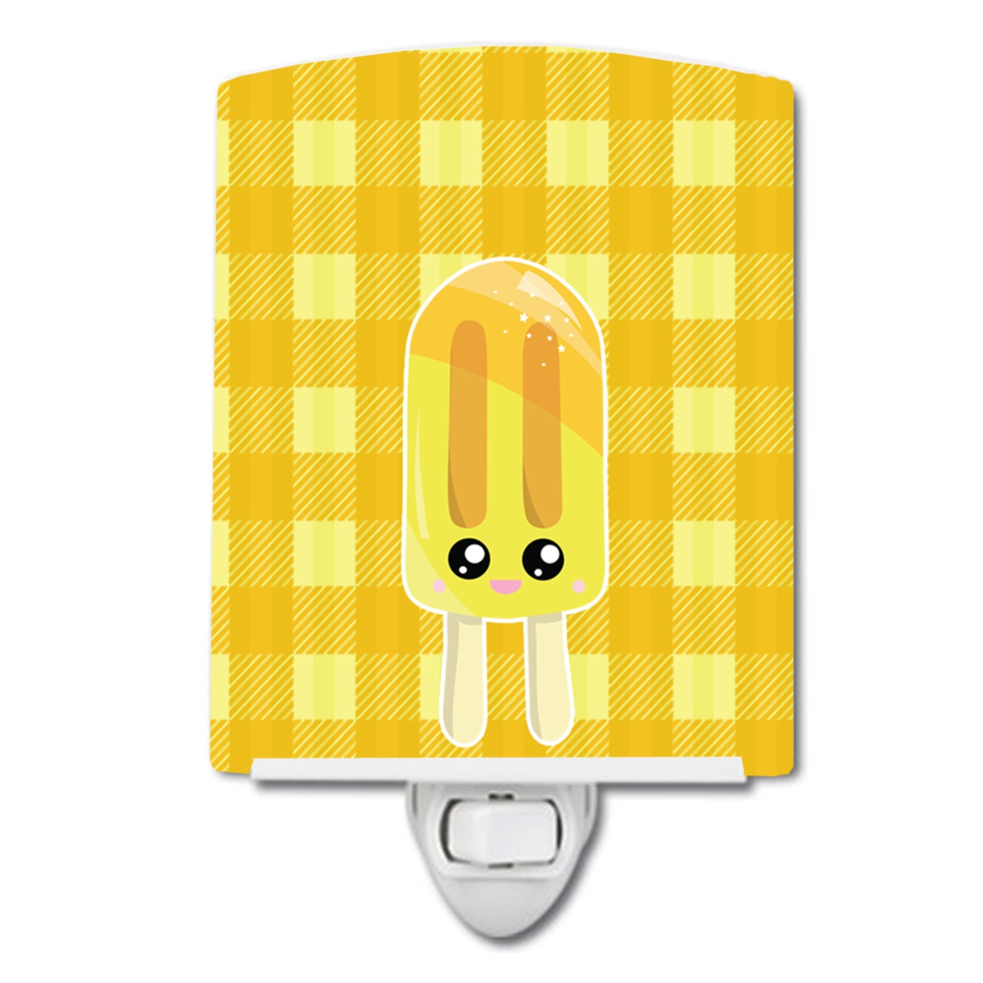  inchCarolines Treasures Ice Pop Popsicle Face Gingham Yellow Ceramic Night Light, Multicolor, 6x4 inch