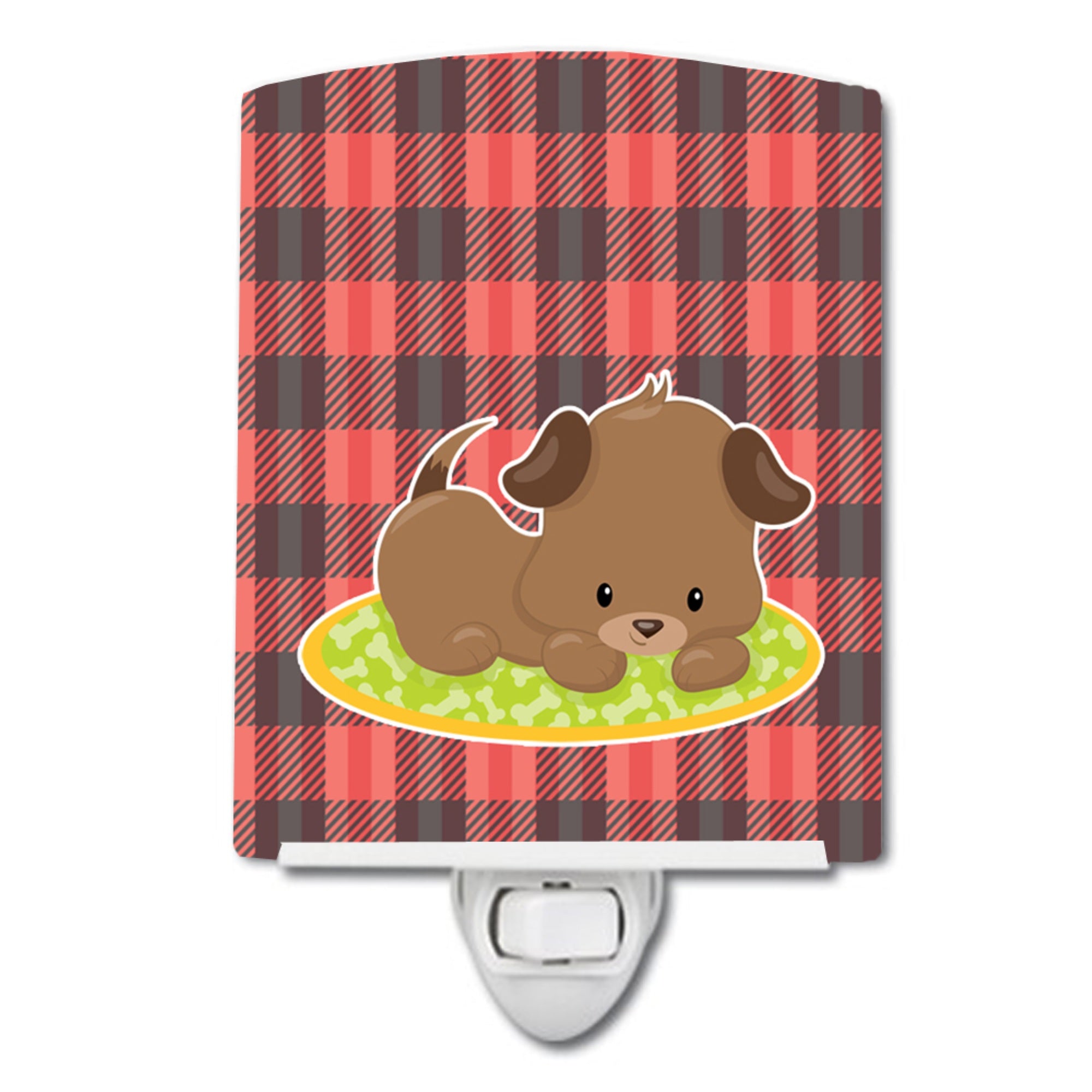  inchCarolines Treasures Puppy Ceramic Night Light, Black Gingham, Red, 6 inch inch x 4 inch inch inch