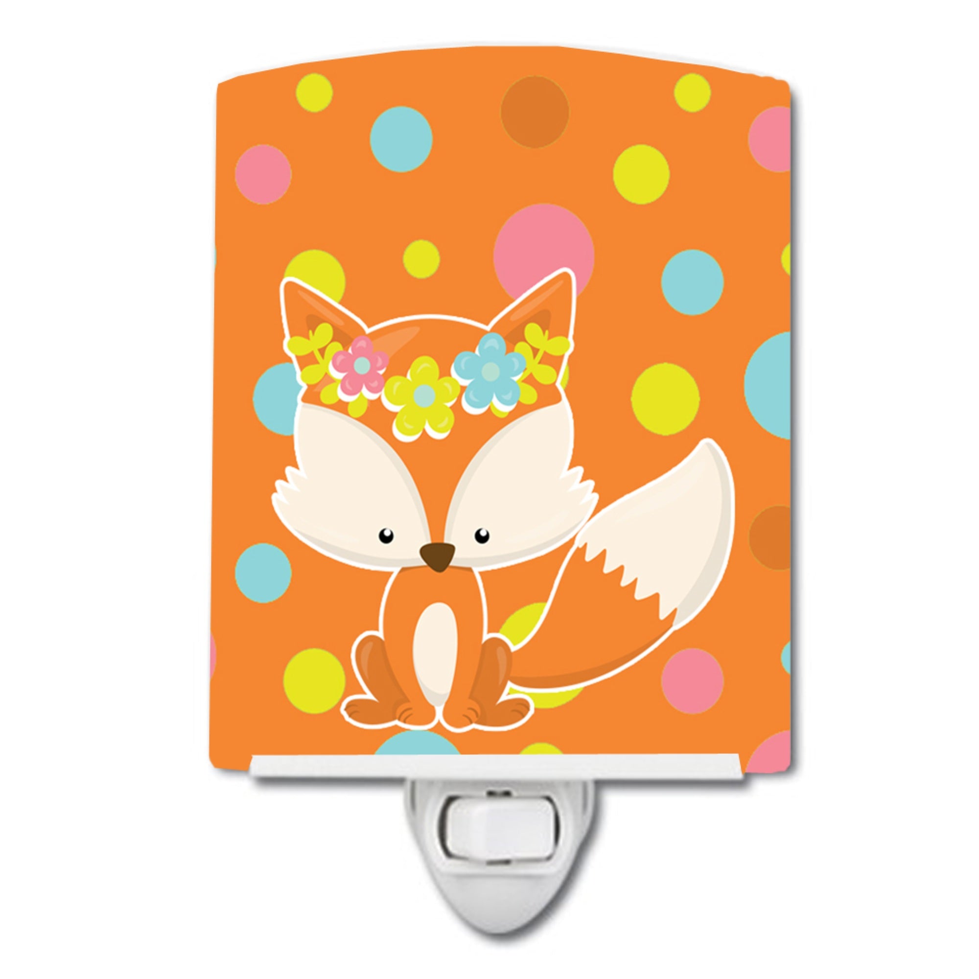  inchCarolines Treasures Baby Fox Ceramic Night Light, Flowerchild Polka Dots, Orange, 6 inch inch x 4 inch inch inch