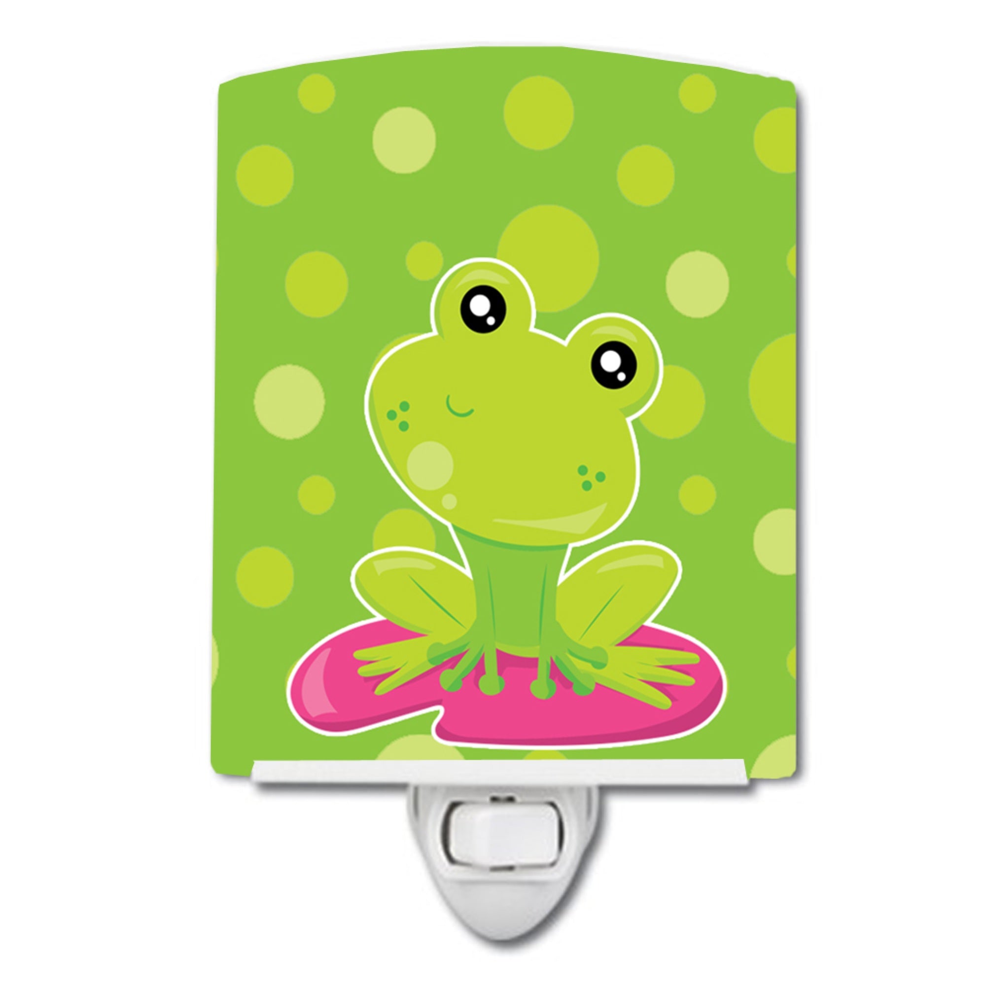 inchCarolines Treasures Frog Ceramic Night Light, Lily Pad Polka Dots, Green, 6 inch inch x 4 inch inch inch