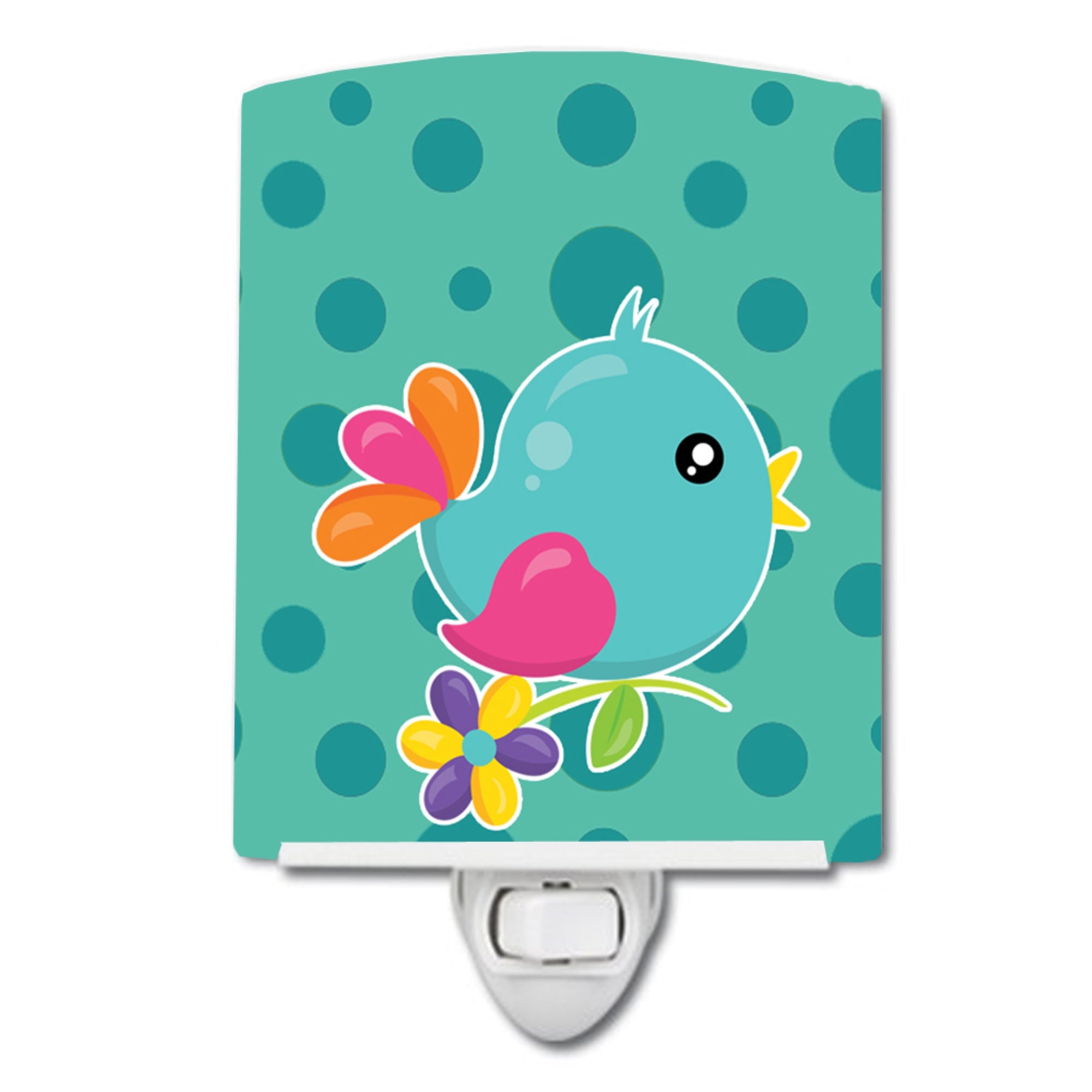  inchCarolines Treasures Bird Ceramic Night Light, Teal Polka Dots, Blue, 6 inch inch x 4 inch inch inch