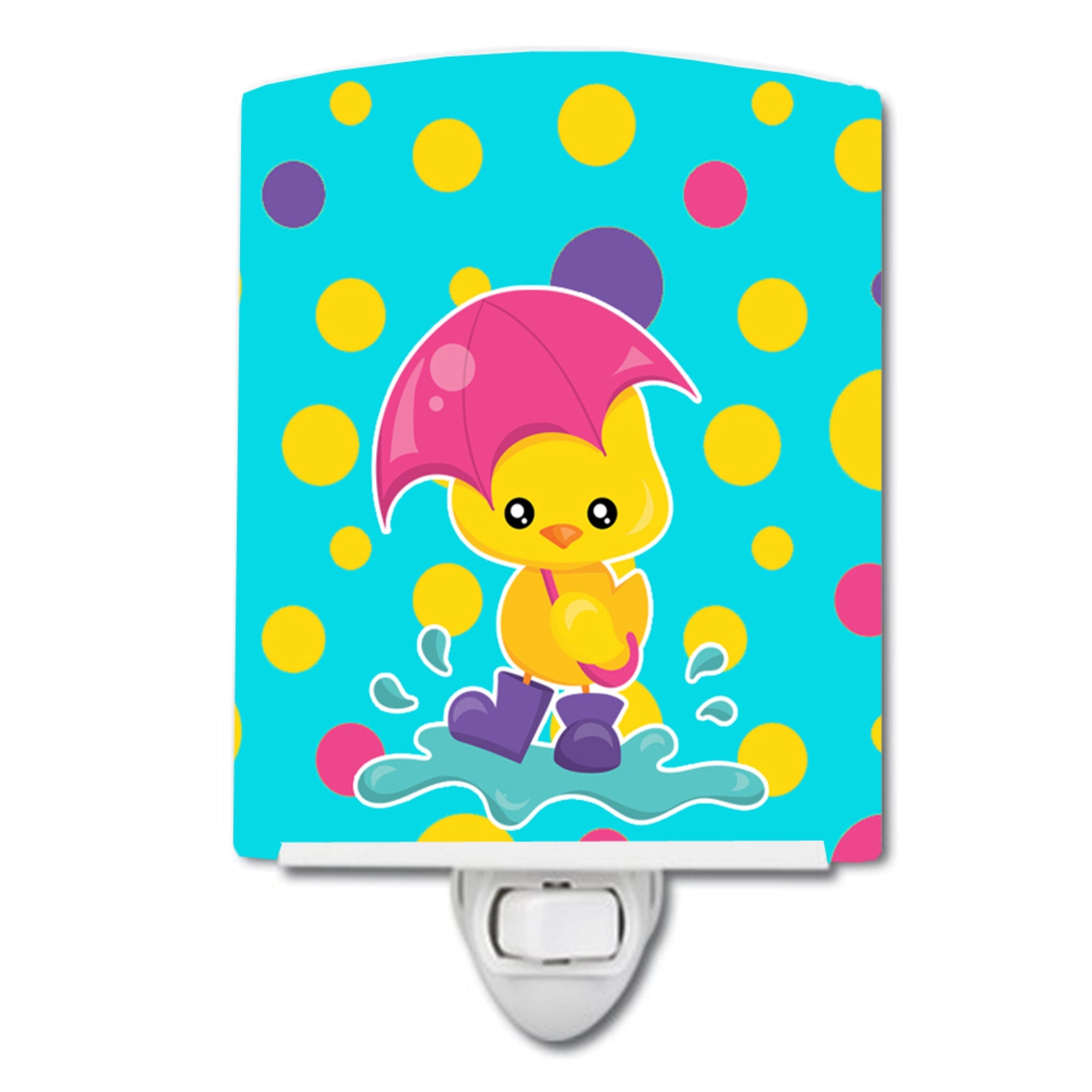  inchCarolines Treasures Polka Dots Ceramic Night Light, Duck in the Rain, Multicolor, 6 inch inch x 4 inch inch inch
