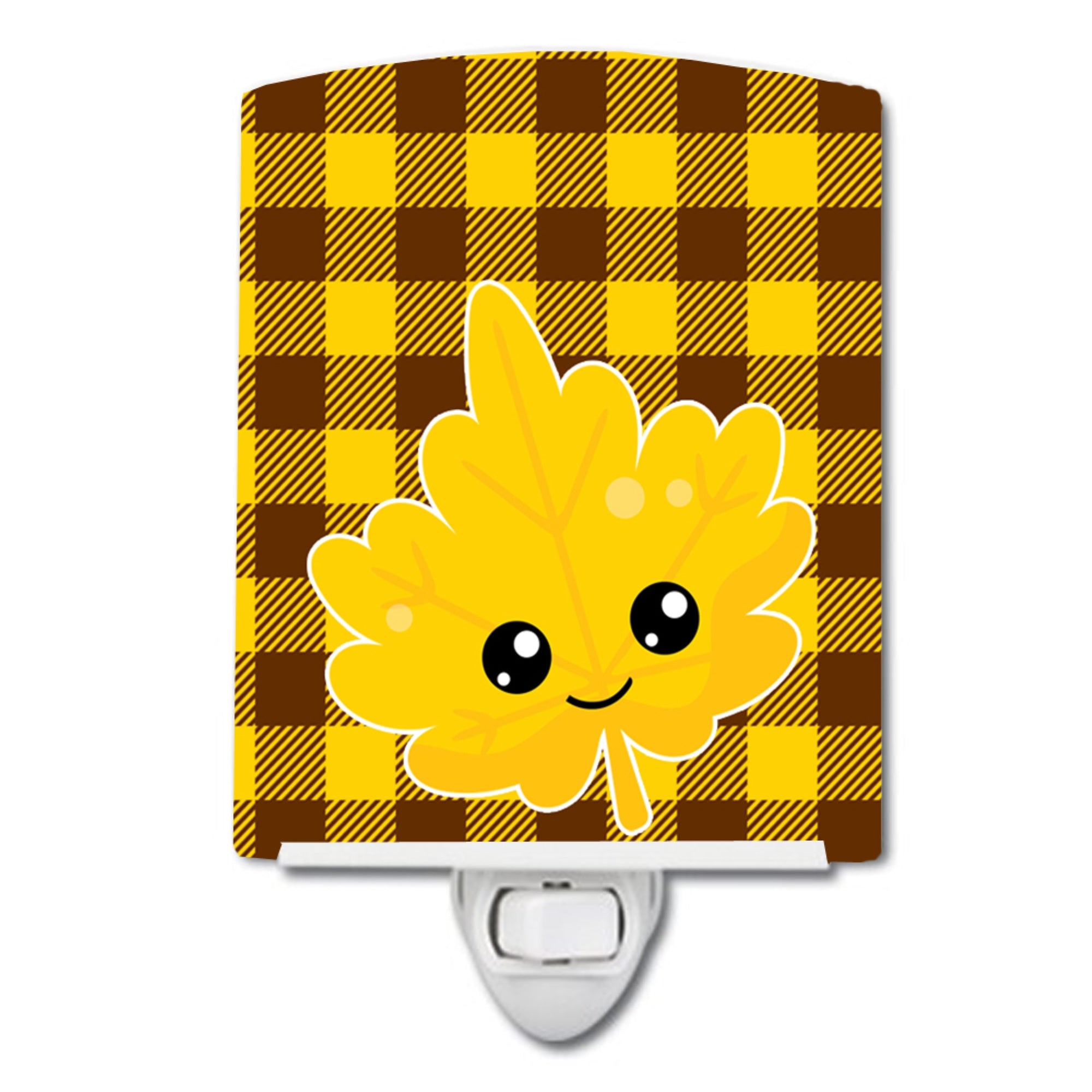  inchCarolines Treasures Fall Leaf Gingham Ceramic Night Light, Brown, 6 inch inch x 4 inch inch, BB7110CNL inch