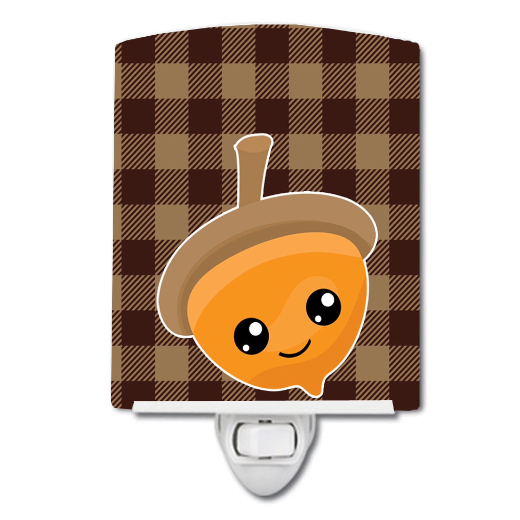  inchCarolines Treasures Fall Ceramic Night Light, Acorn Gingham, Brown, 6 inch inch x 4 inch inch inch