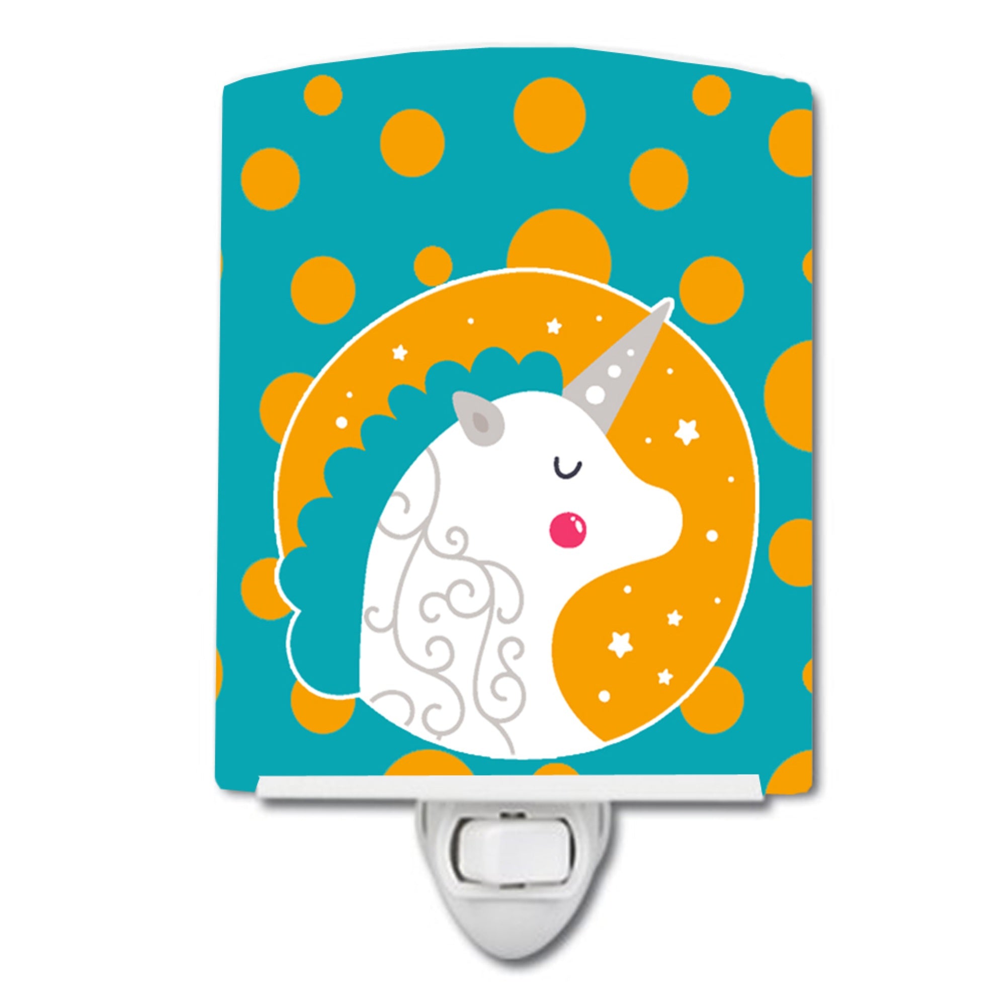  inchCarolines Treasures Unicorn Orange Polka Dots Ceramic Night Light, Blue, 6 inch inch x 4 inch inch inch