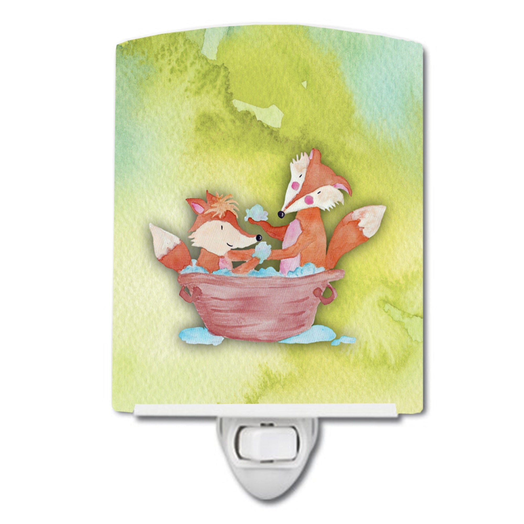  inchCarolines Treasures Fox Ceramic Night Light, Bathing Watercolor, Multicolor, 6 inch inch x 4 inch inch inch
