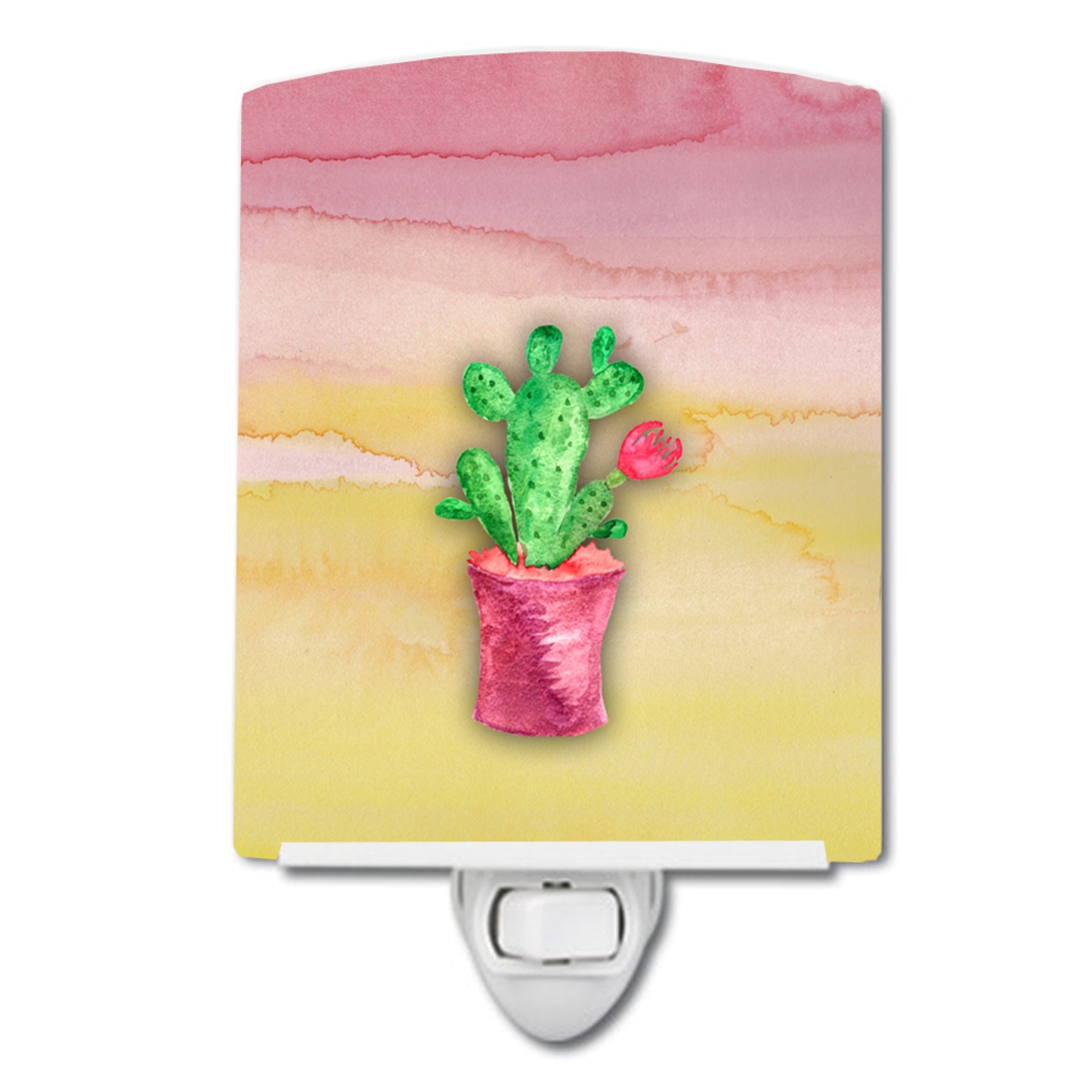  inchCarolines Treasures Flowered Ceramic Night Light, Cactus Watercolor, Multicolor, 6 inch inch x 4 inch inch inch