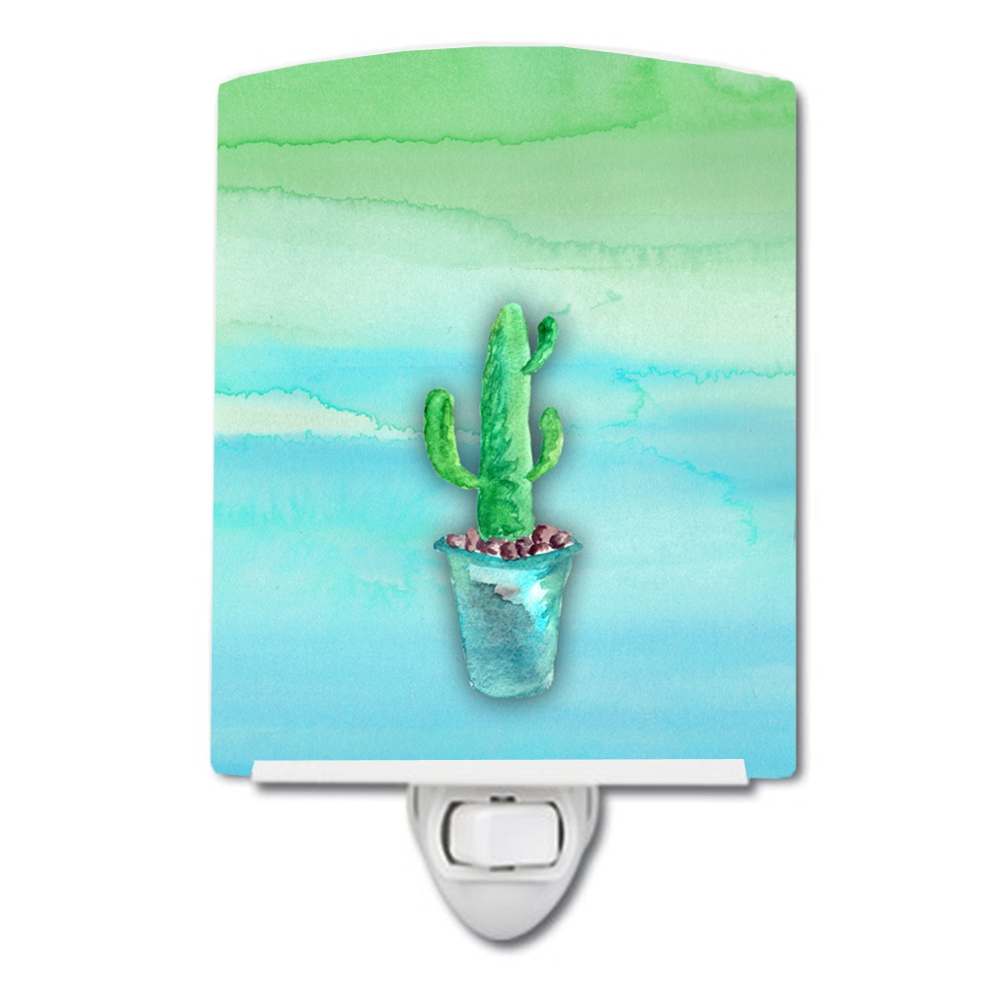  inchCarolines Treasures Cactus Watercolor Ceramic Night Light, Teal and Green, Multicolor, 6 inch inch x 4 inch inch inch