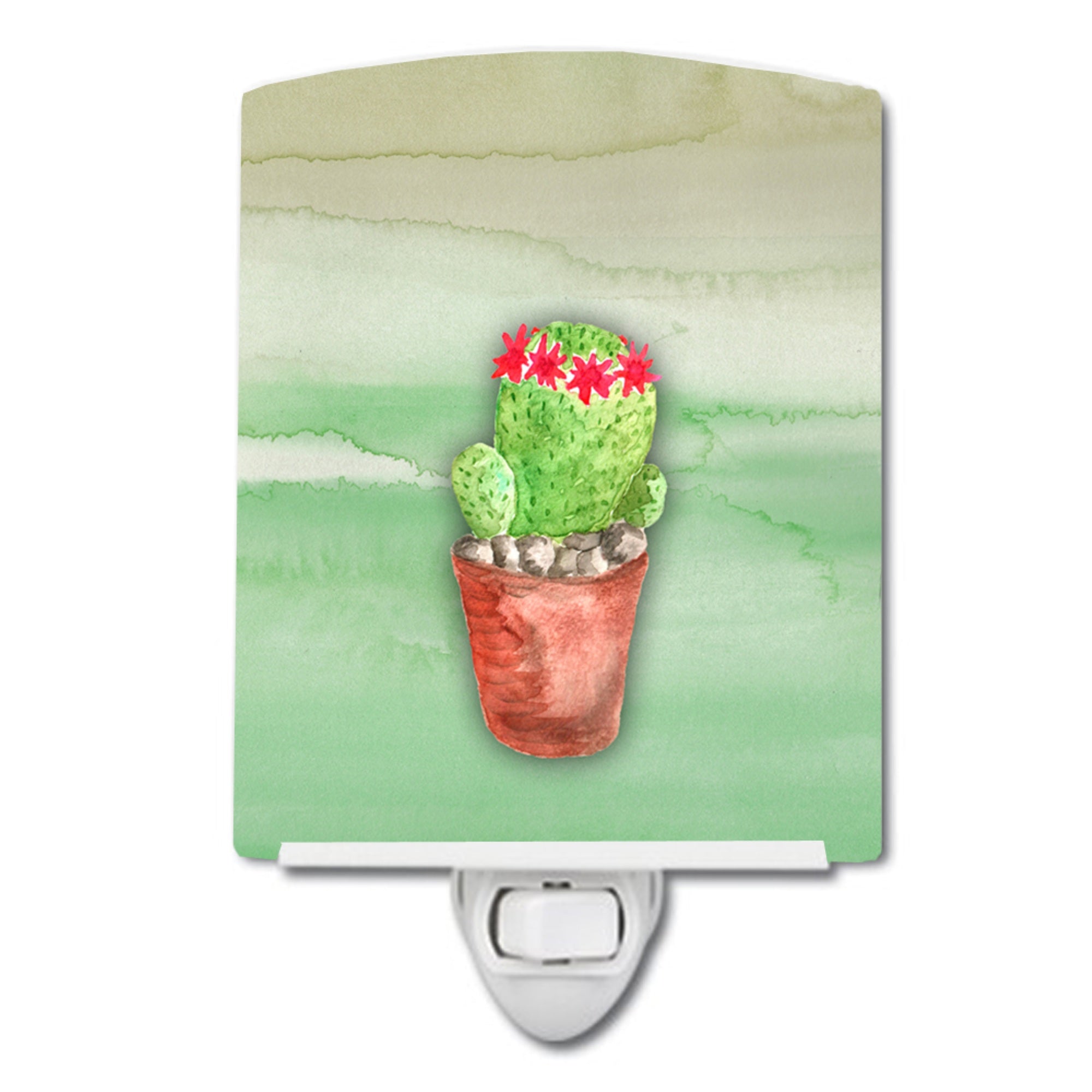  inchCarolines Treasures Cactus Watercolor Ceramic Night Light, Green, Multicolor, 6 inch inch x 4 inch inch inch