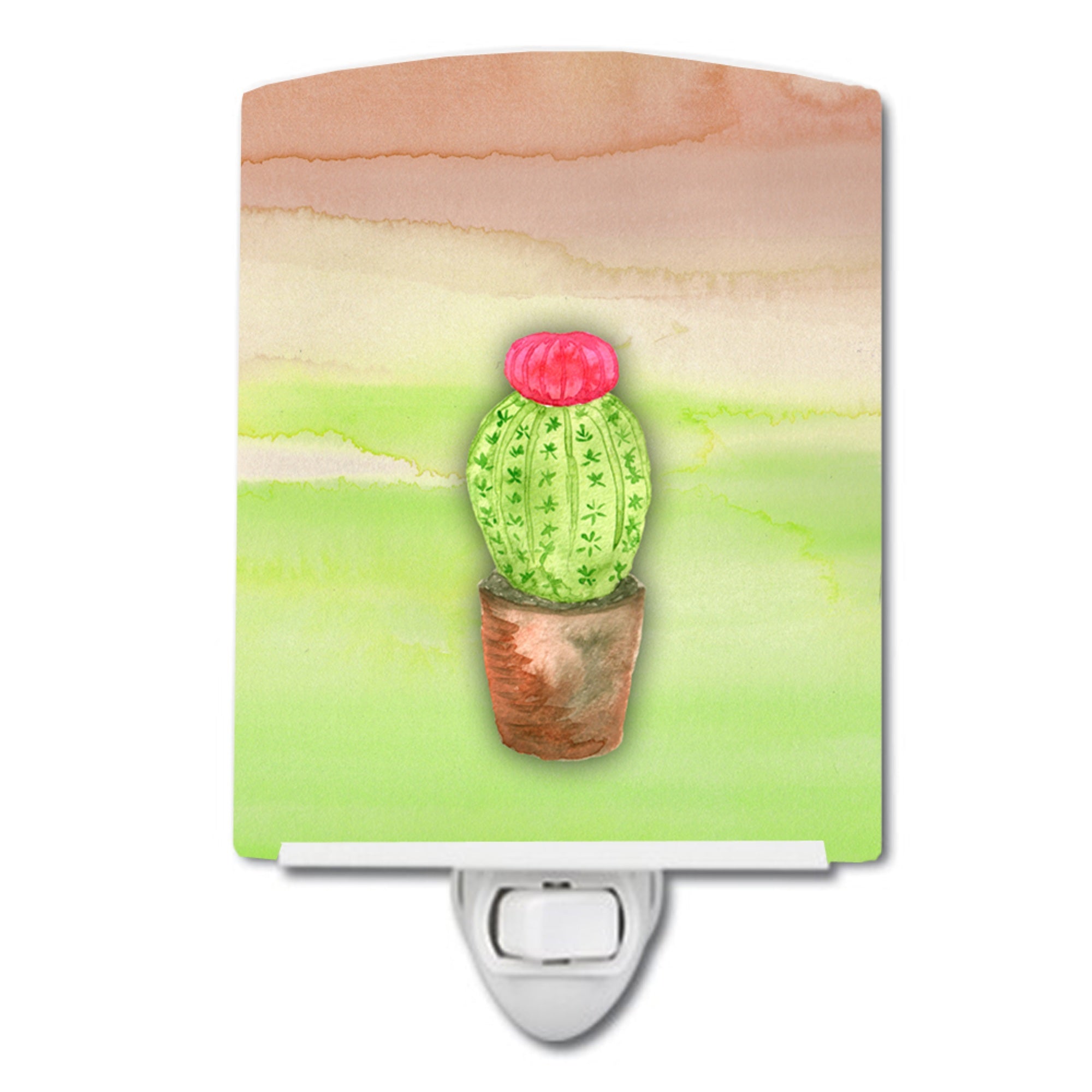  inchCarolines Treasures Cactus Watercolor Ceramic Night Light, Green and Brown, Multicolor, 6 inch inch x 4 inch inch inch