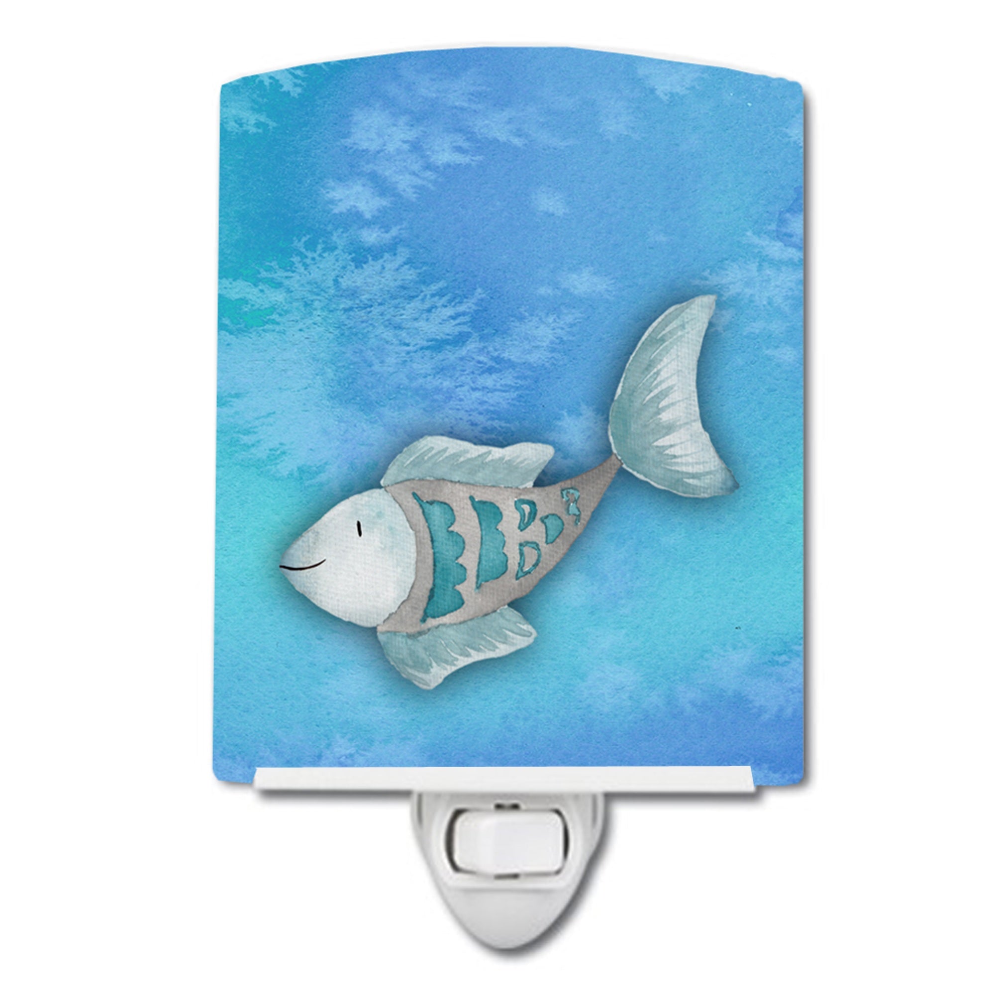  inchCarolines Treasures Blue Watercolor Ceramic Night Light, Fish, Multicolor, 6 inch inch x 4 inch inch inch