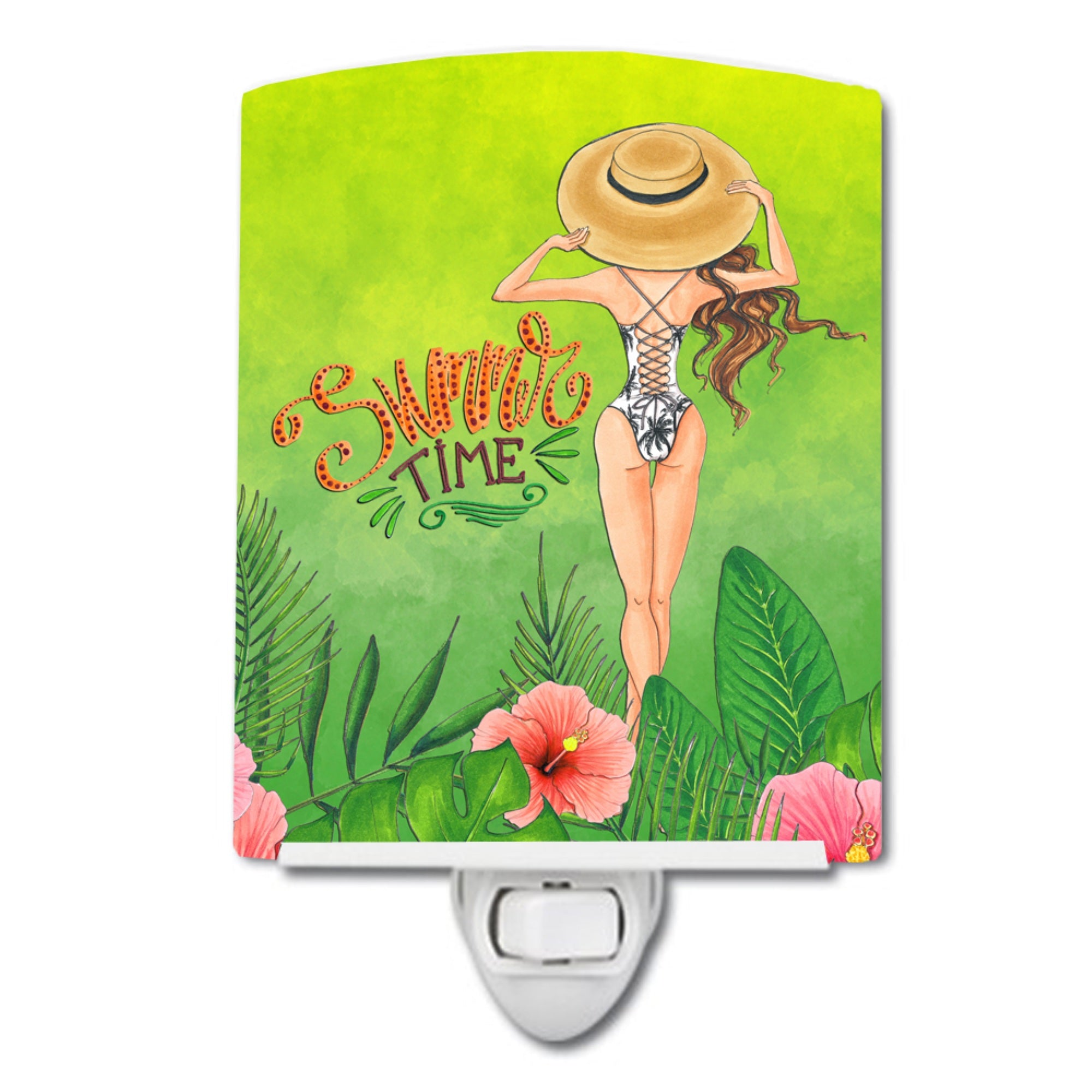  inchCarolines Treasures Summer Time Lady in Swimsuit Ceramic Night Light, 6x4, Multicolor inch