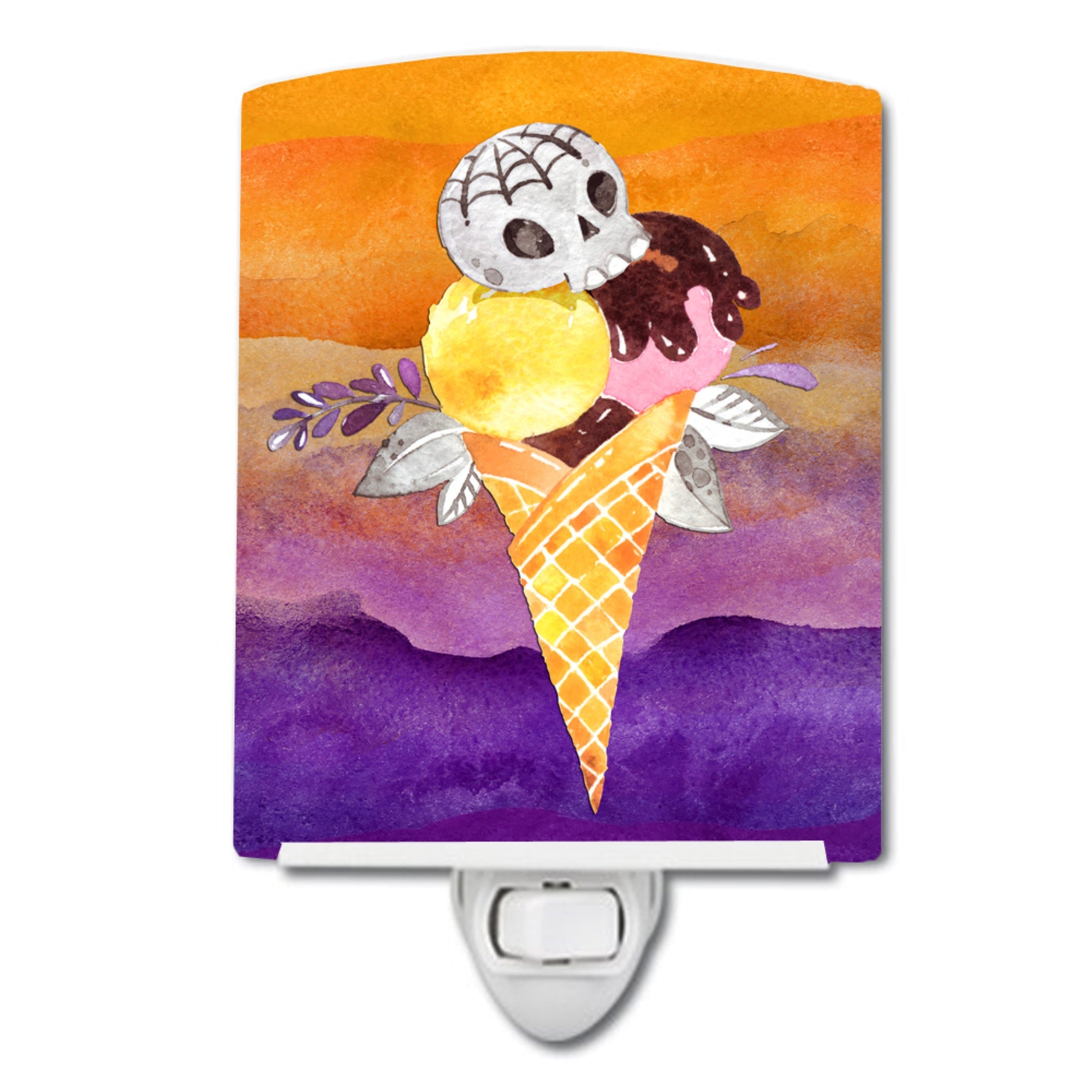  inchCarolines Treasures Halloween Sweets Ice Cream Skull Ceramic Night Light, 6x4, Multicolor inch
