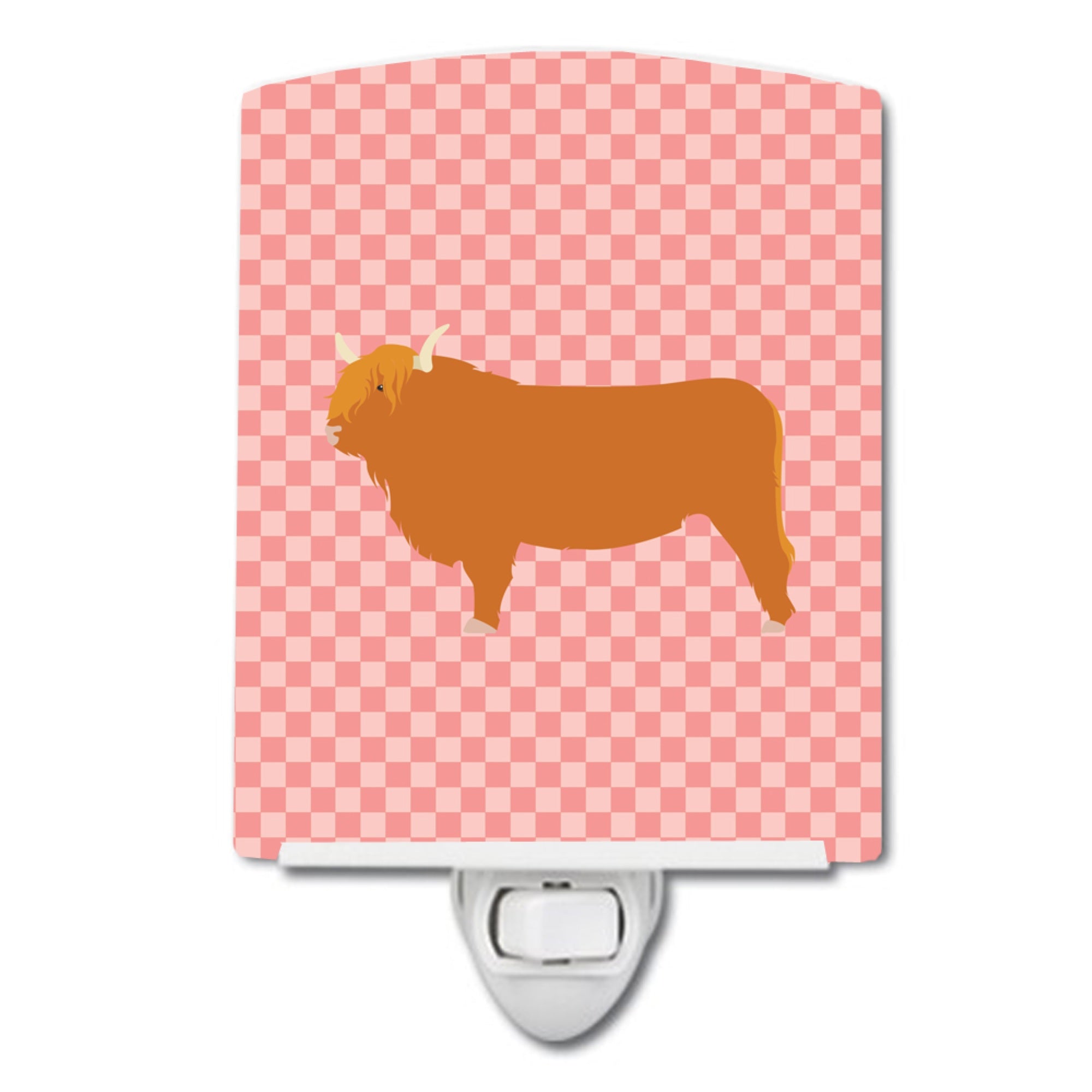  inchCarolines Treasures Highland Cow Pink Check Ceramic Night Light, 6x4, Multicolor inch