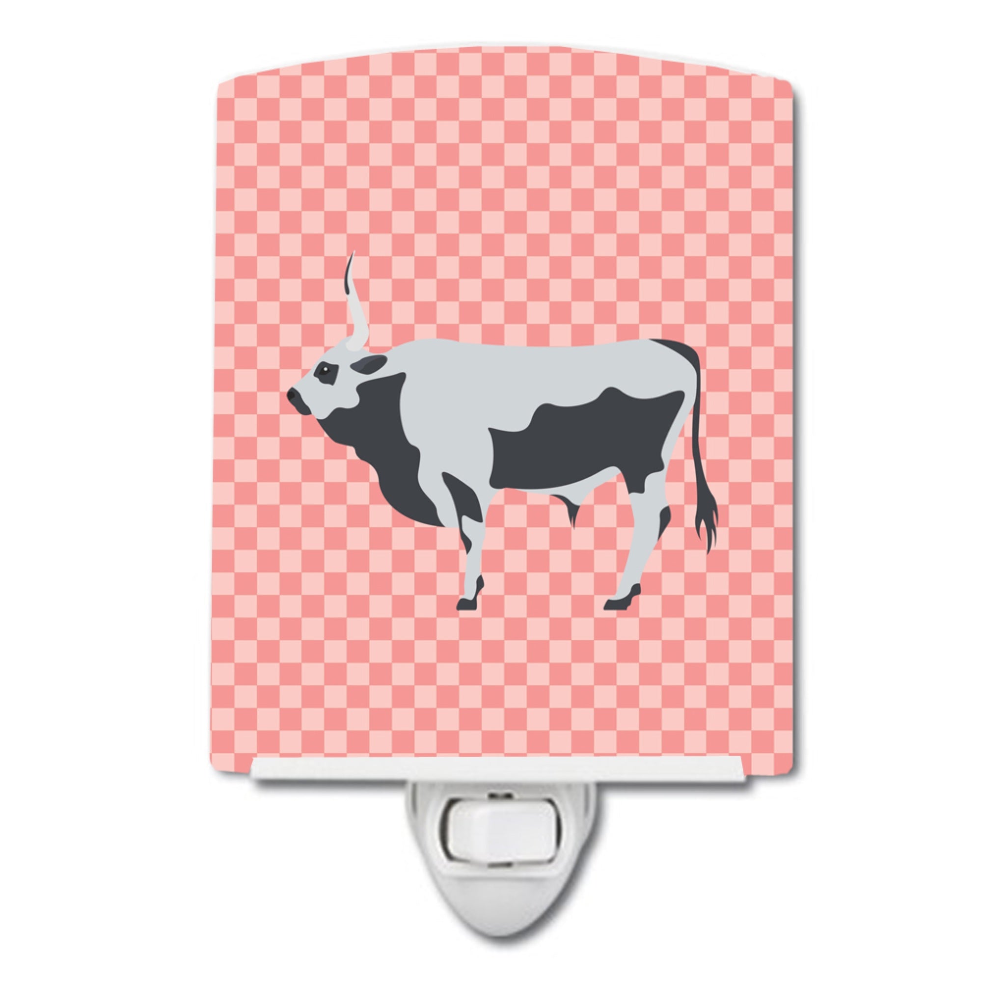 inchCarolines Treasures Hungarian Grey Steppe Cow Pink Check Ceramic Night Light, 6x4, Multicolor inch