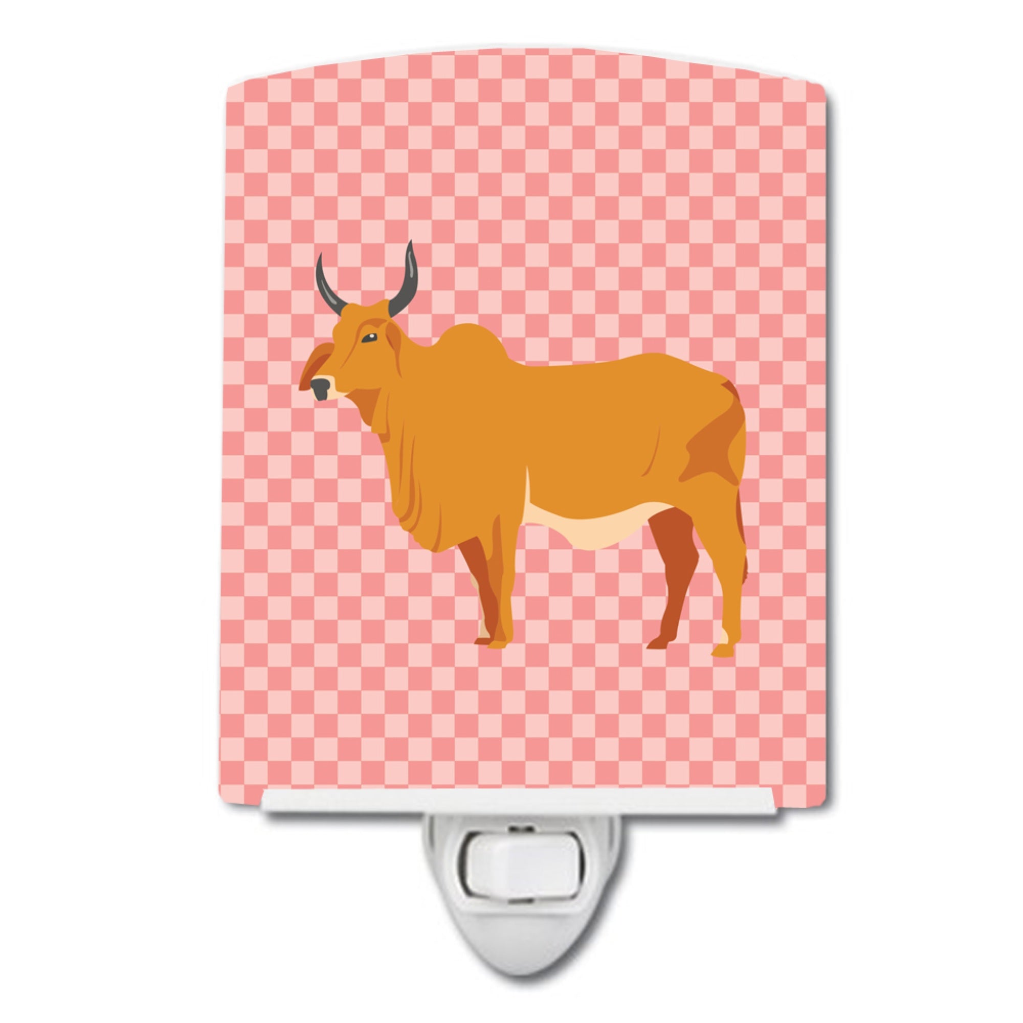  inchCarolines Treasures Zebu Indicine Cow Pink Check Ceramic Night Light, 6x4, Multicolor inch