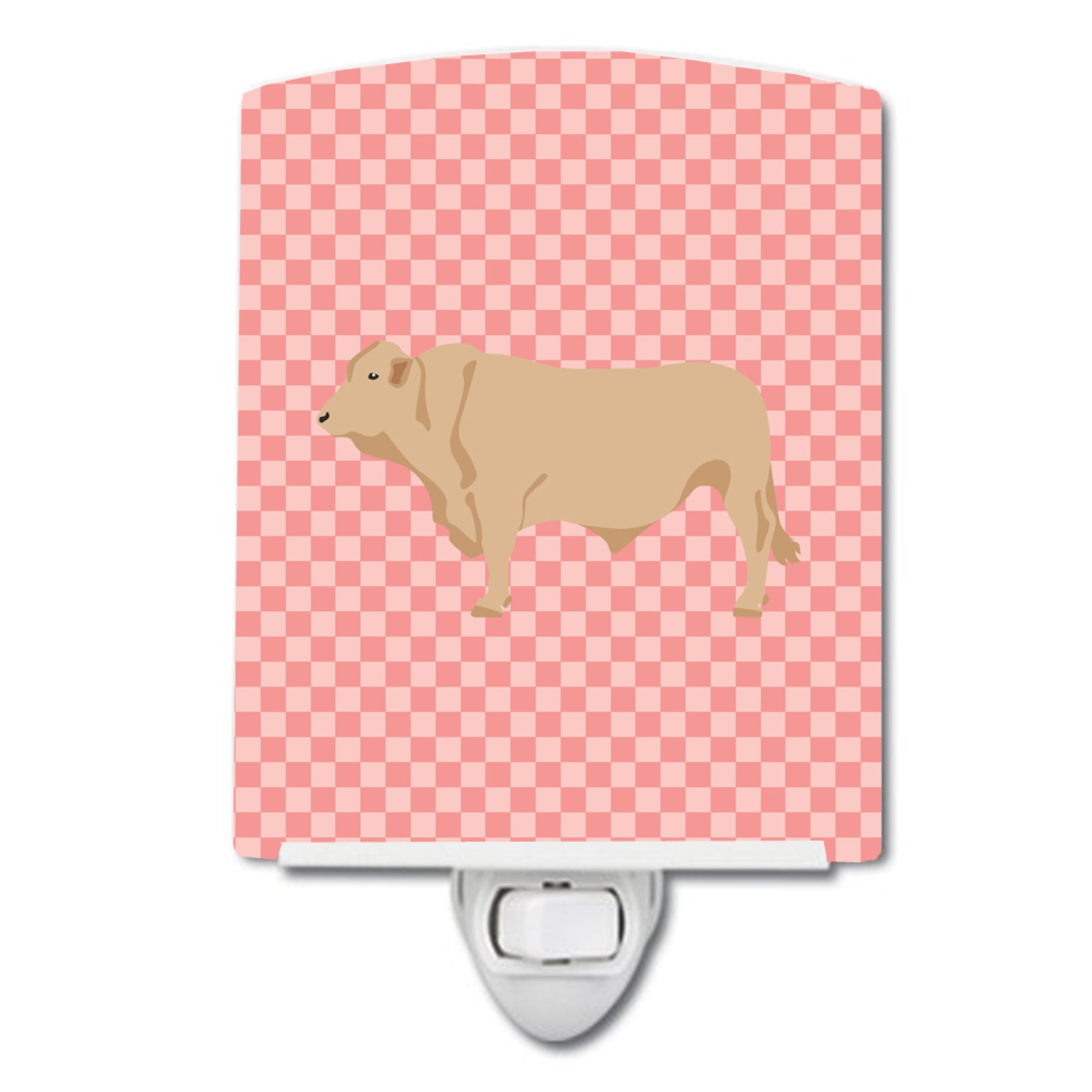  inchCarolines Treasures Charolais Cow Pink Check Ceramic Night Light, 6x4, Multicolor inch