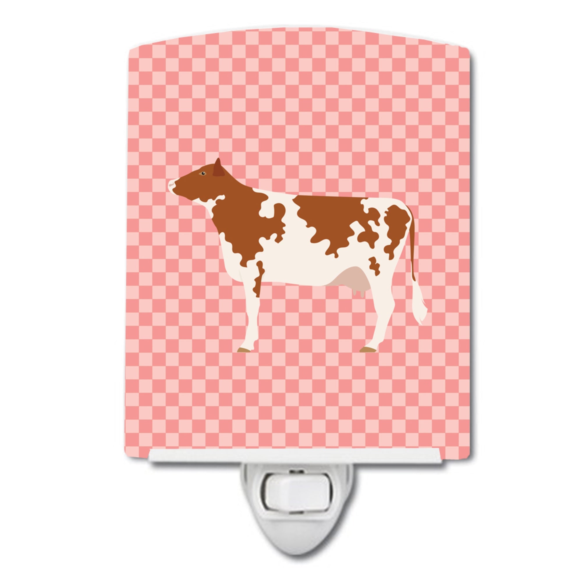  inchCarolines Treasures Ayrshire Cow Pink Check Ceramic Night Light, 6x4, Multicolor inch
