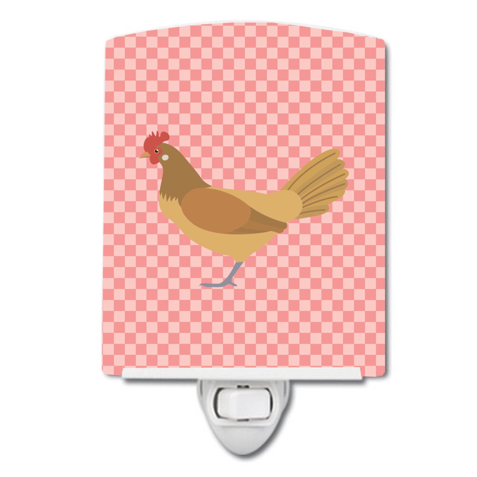  inchCarolines Treasures Frisian Friesian Chicken Pink Check Ceramic Night Light, 6x4, Multicolor inch