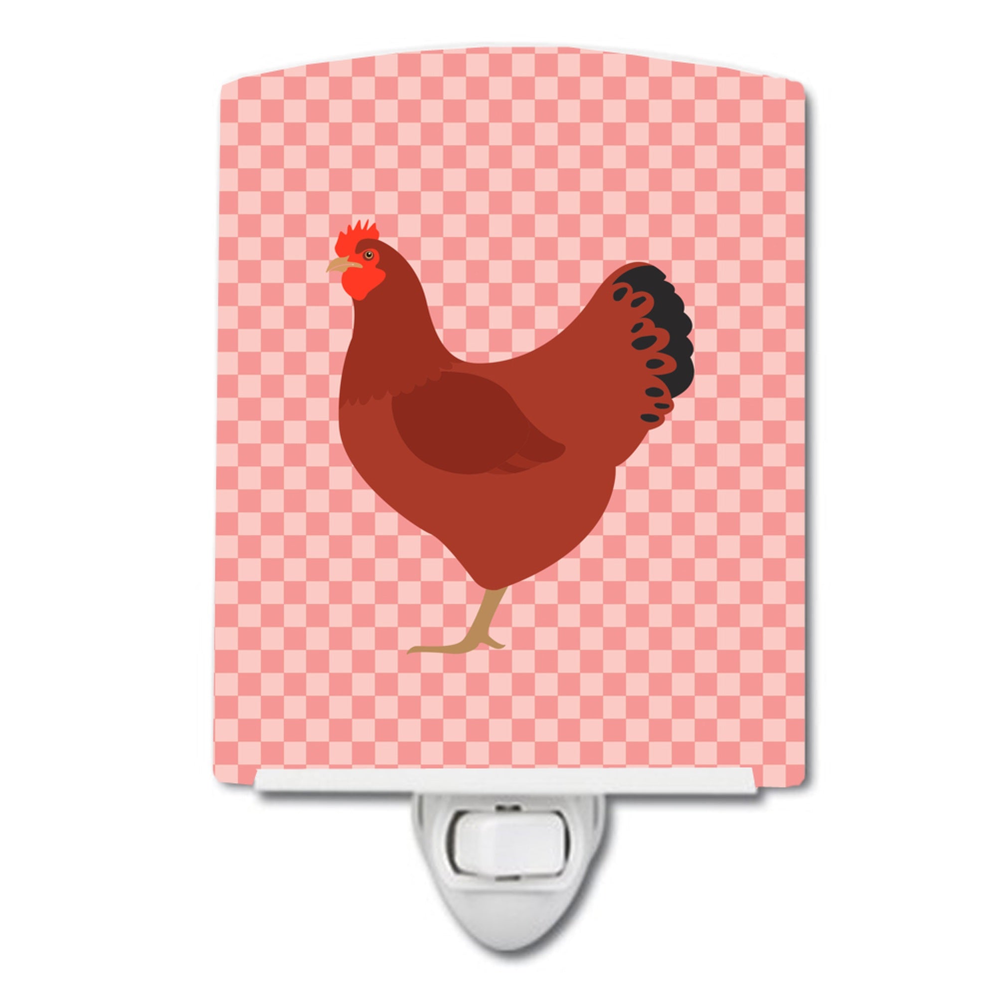  inchCarolines Treasures New Hampshire Red Chicken Pink Check Ceramic Night Light, 6x4, Multicolor inch