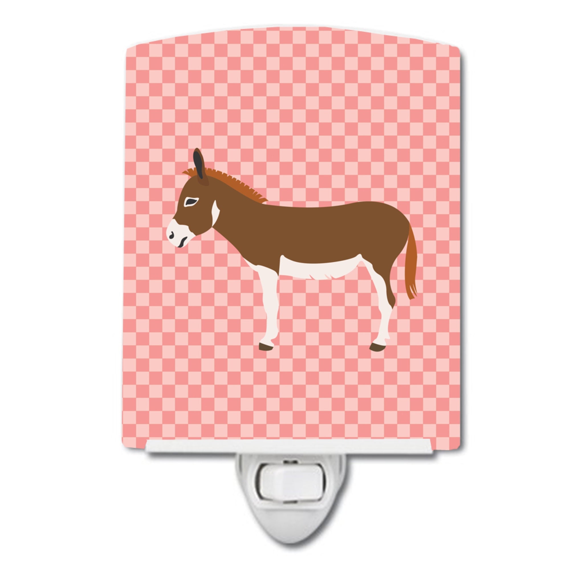  inchCarolines Treasures Miniature Mediterranian Donkey Pink Check Ceramic Night Light, 6x4, Multicolor inch