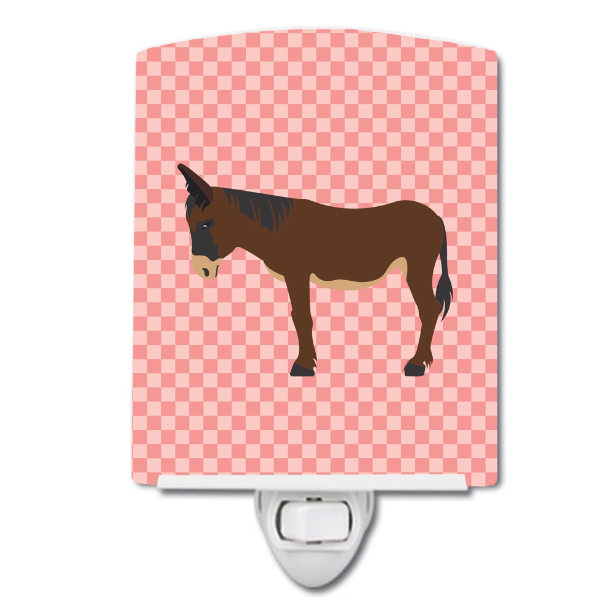  inchCarolines Treasures ZamoranoLeones Donkey Pink Check Ceramic Night Light, 6x4, Multicolor inch