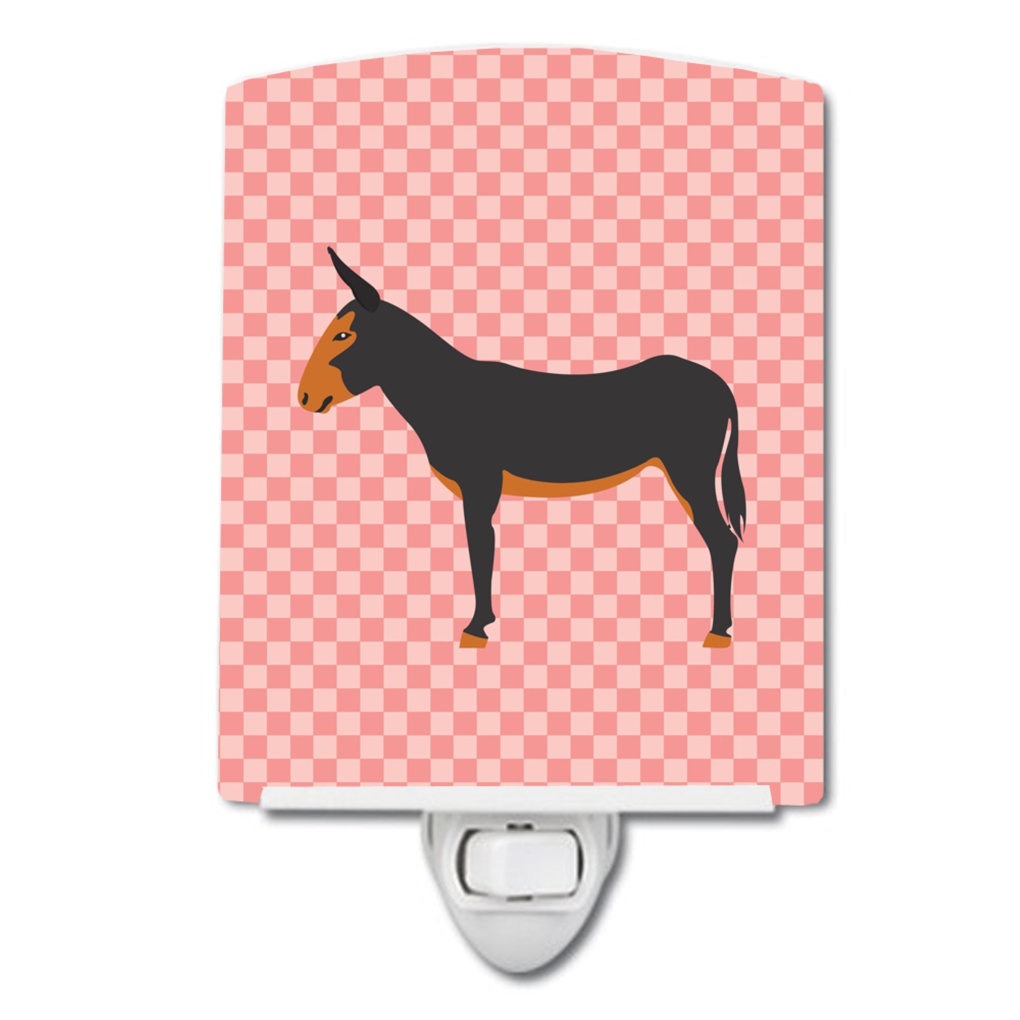 inchCarolines Treasures Catalan Donkey Pink Check Ceramic Night Light, 6x4, Multicolor inch