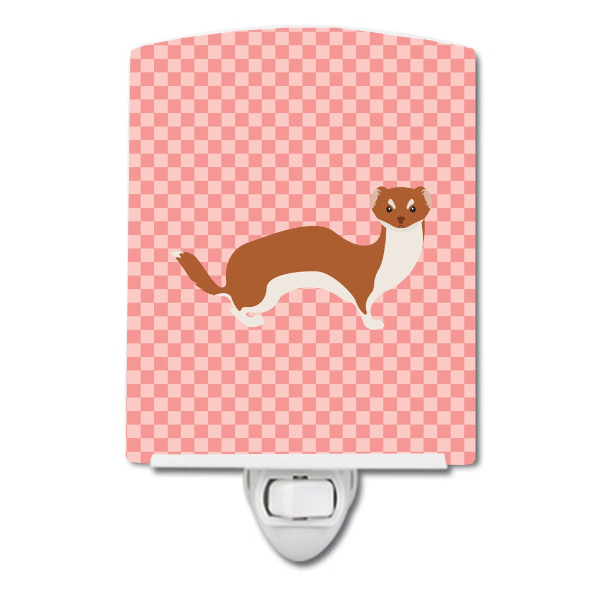  inchCarolines Treasures Weasel Pink Check Ceramic Night Light, 6x4, Multicolor inch
