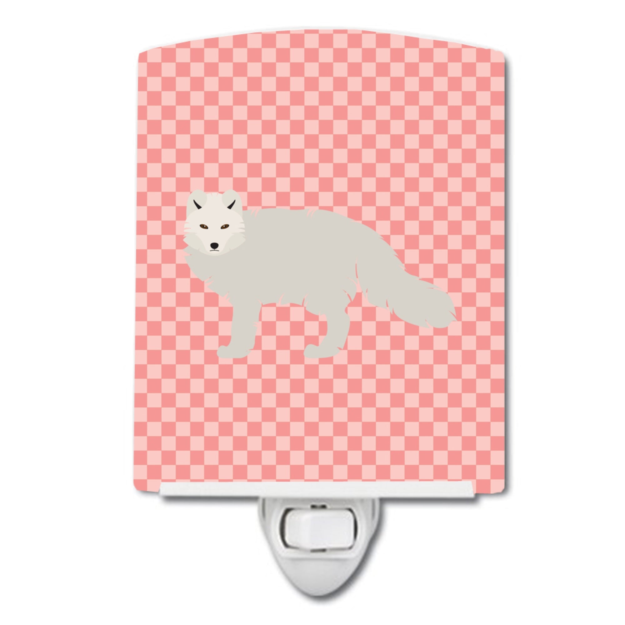 inchCarolines Treasures White Arctic Fox Pink Check Ceramic Night Light, 6x4, Multicolor inch