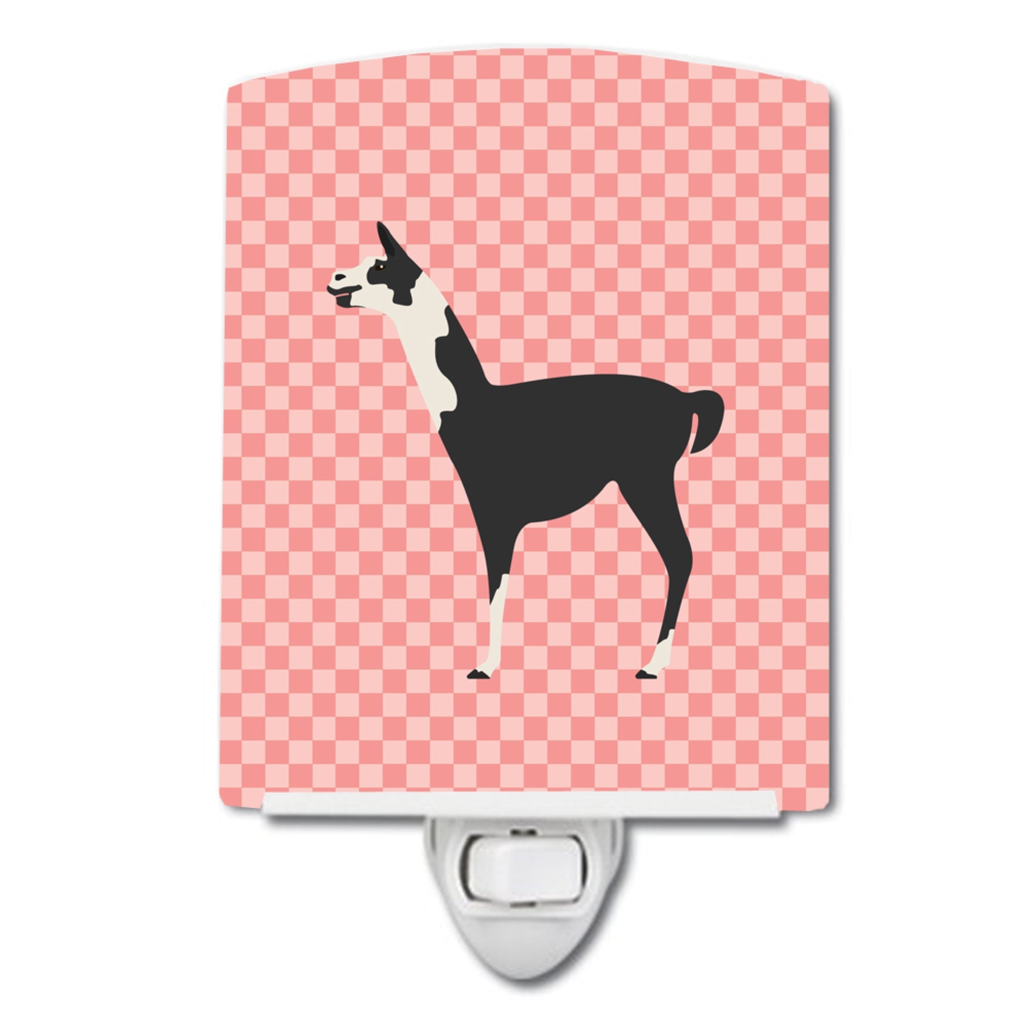  inchCarolines Treasures Llama Q Ara Pink Check Ceramic Night Light, 6x4, Multicolor inch