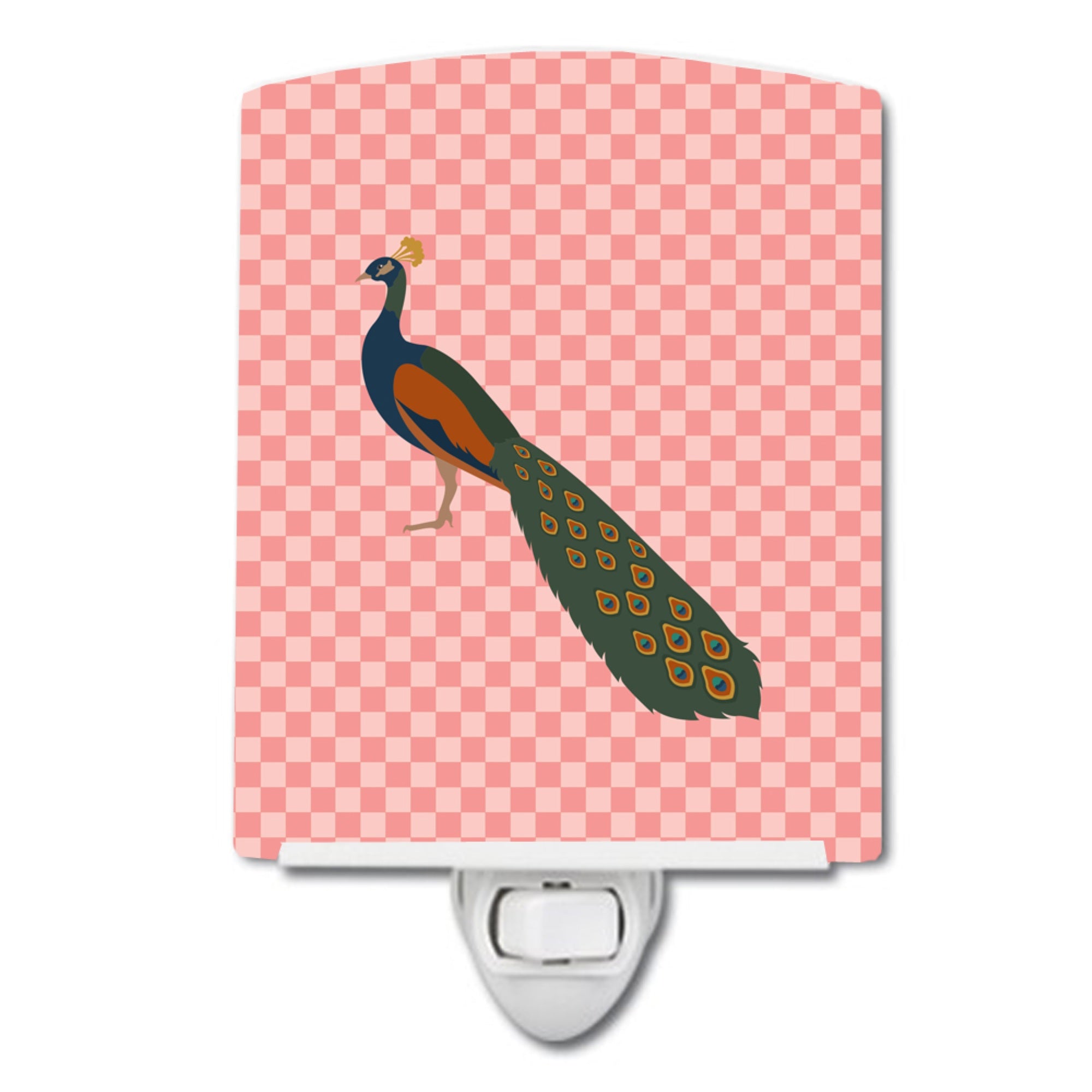  inchCarolines Treasures Indian Peacock Peafowl Pink Check Ceramic Night Light, 6x4, Multicolor inch