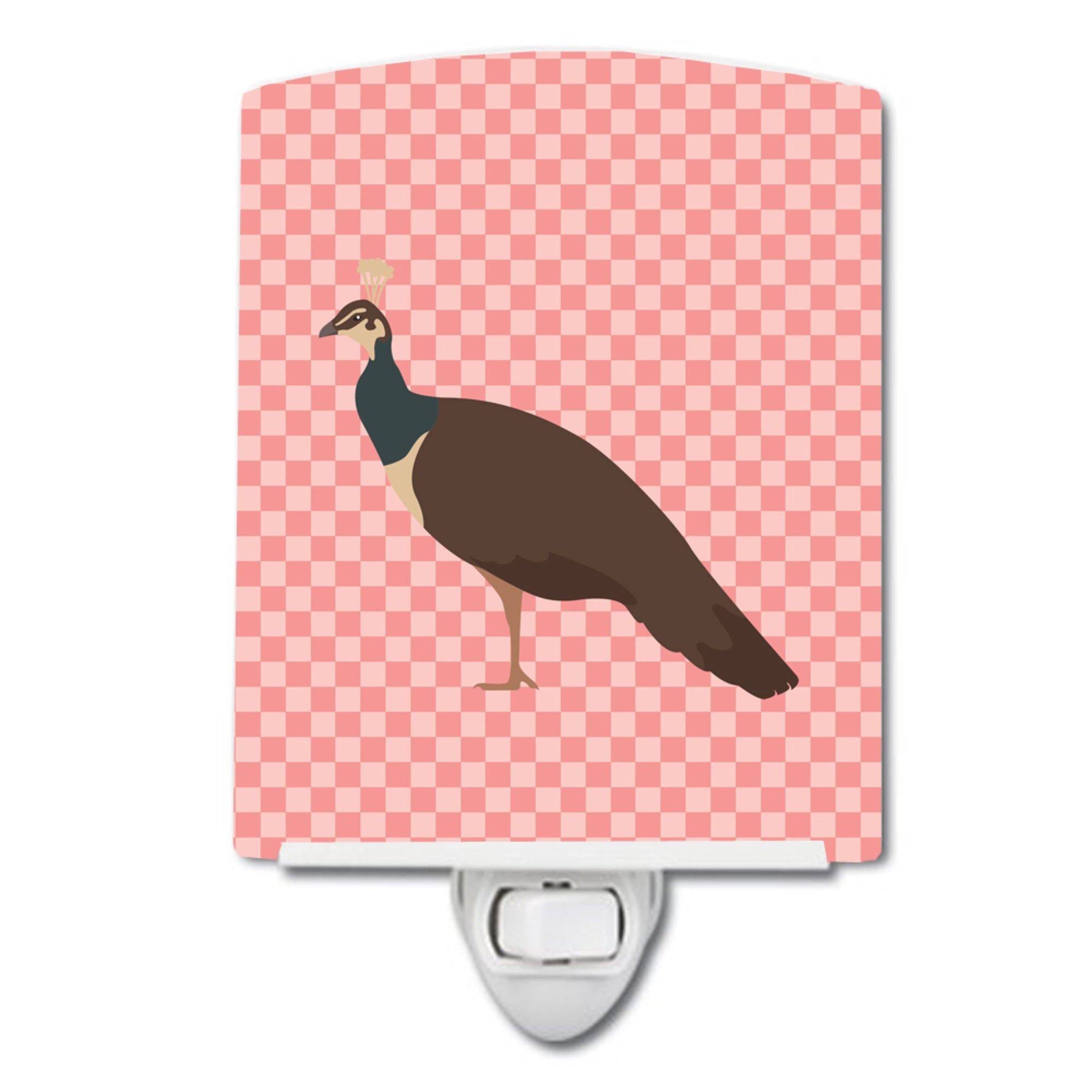 inchCarolines Treasures Indian Peahen Peafowl Pink Check Ceramic Night Light, 6x4, Multicolor inch