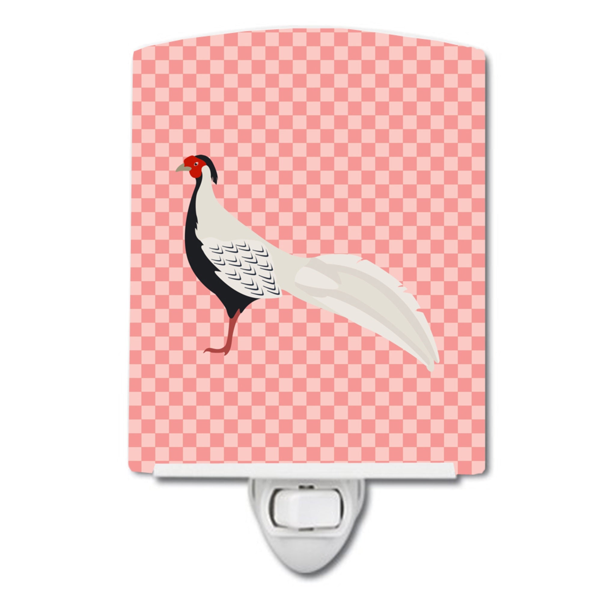  inchCarolines Treasures Silver Pheasant Pink Check Ceramic Night Light, 6x4, Multicolor inch