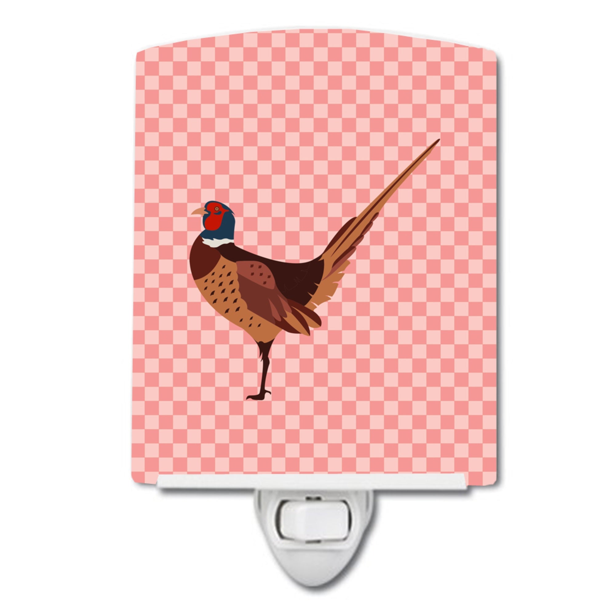  inchCarolines Treasures Ringnecked Common Pheasant Pink Check Ceramic Night Light, 6x4, Multicolor inch