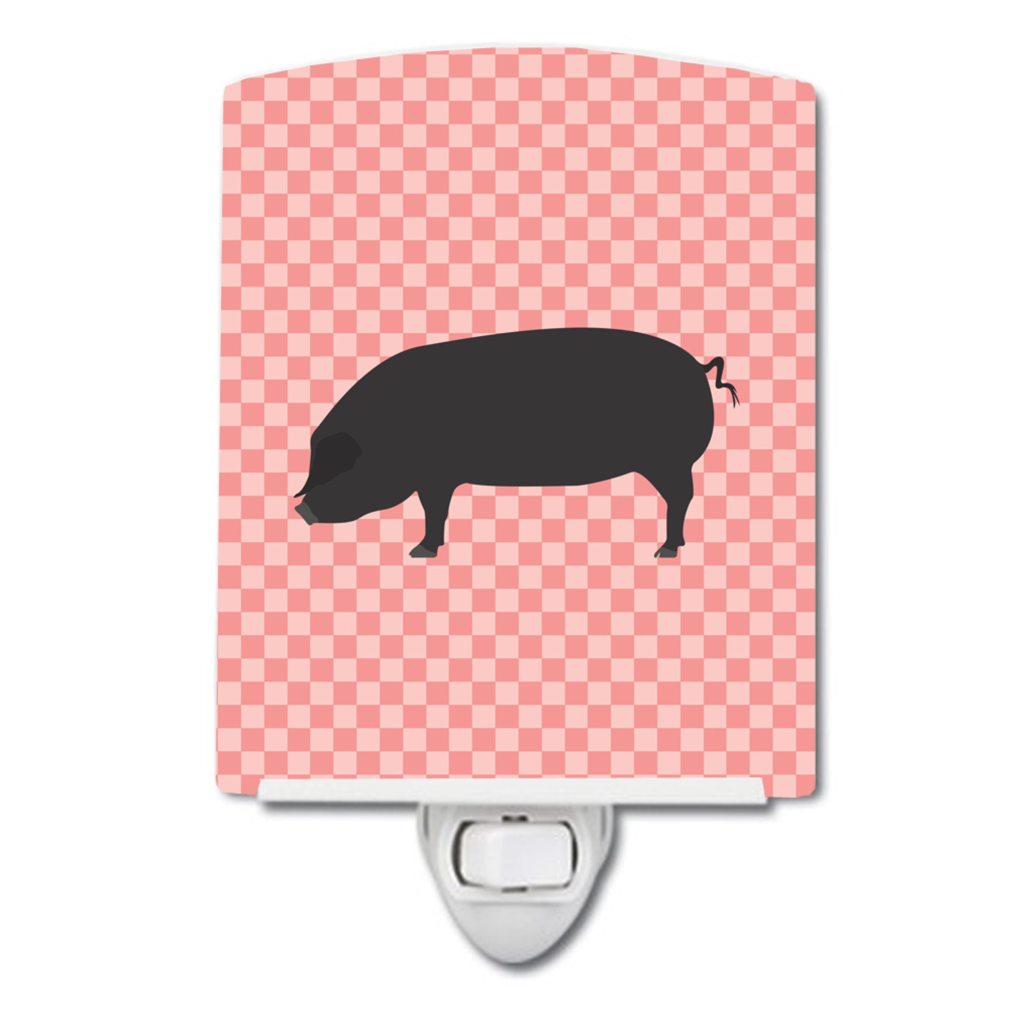  inchCarolines Treasures Devon Large Black Pig Pink Check Ceramic Night Light, 6x4, Multicolor inch