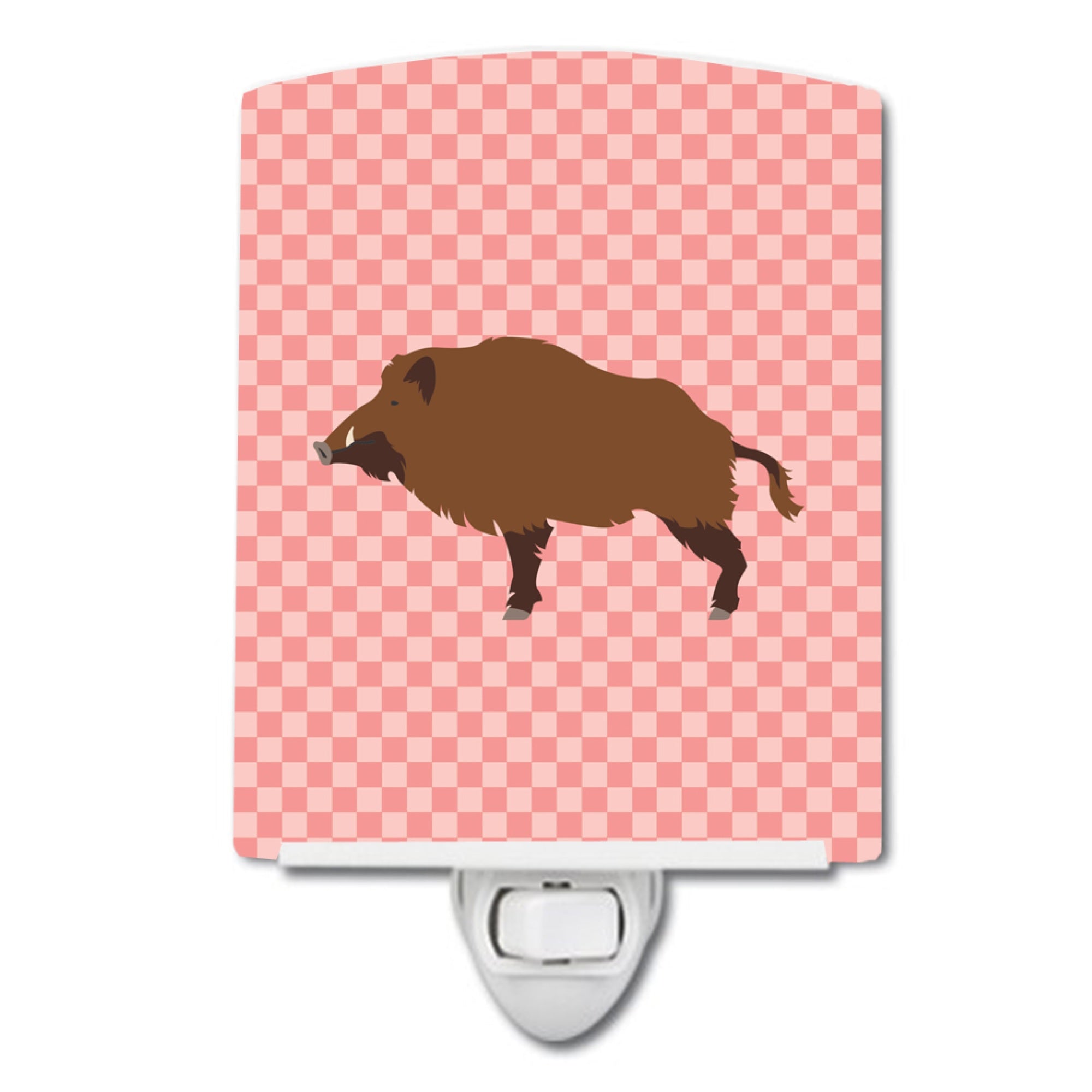  inchCarolines Treasures Wild Boar Pig Pink Check Ceramic Night Light, 6x4, Multicolor inch
