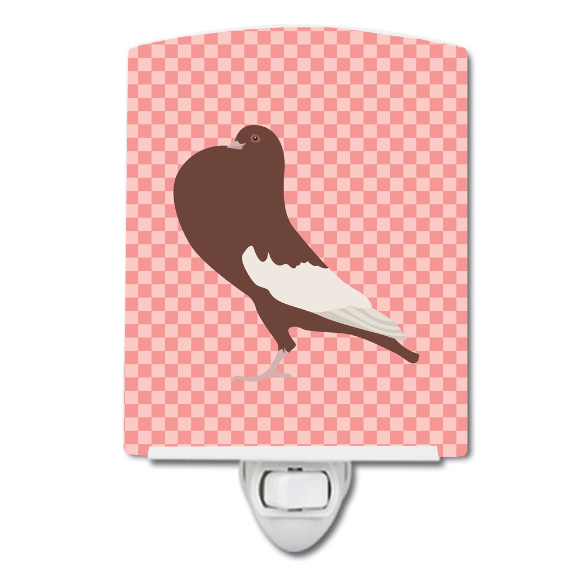  inchCarolines Treasures English Pouter Pigeon Pink Check Ceramic Night Light, 6x4, Multicolor inch