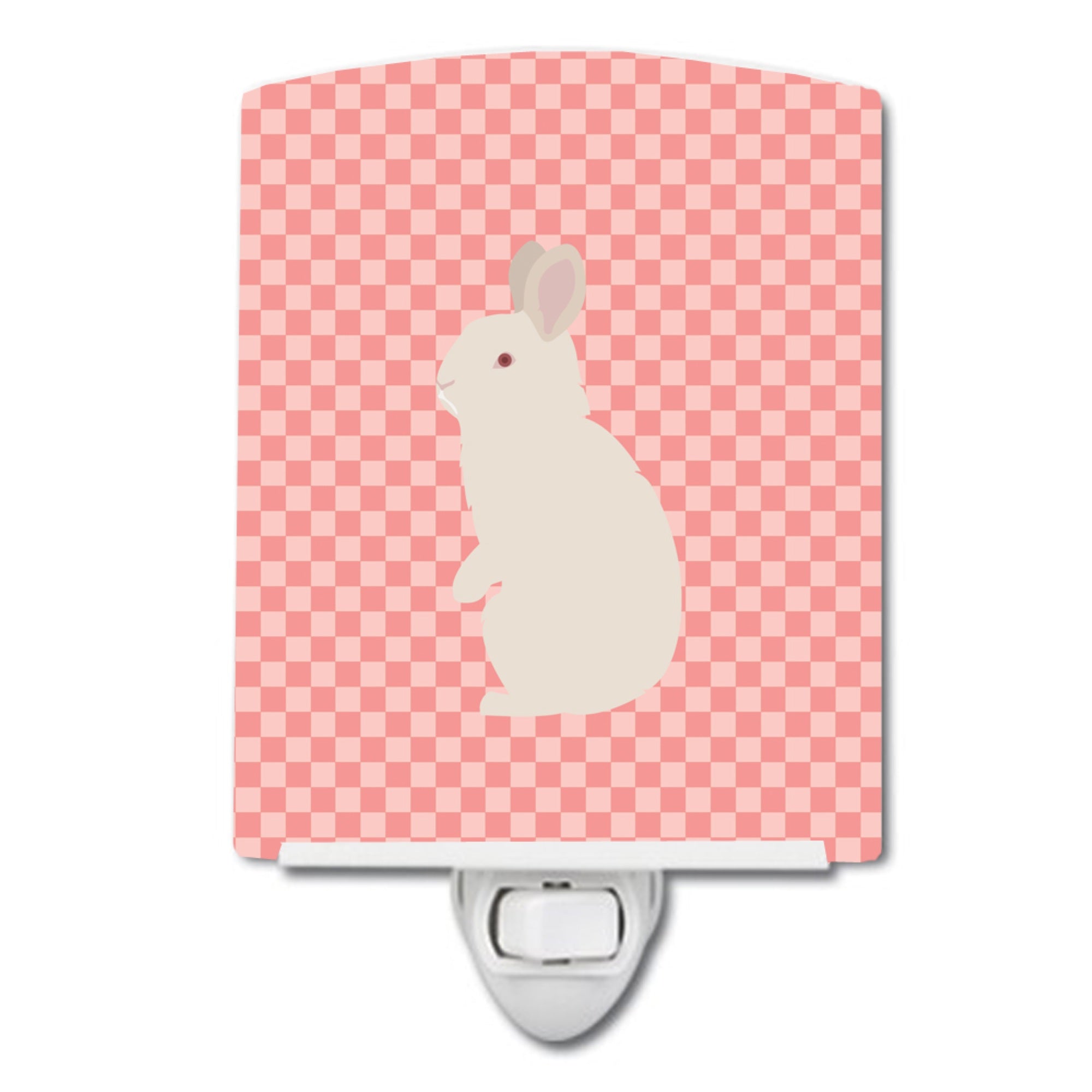  inchCarolines Treasures New Zealand White Rabbit Pink Check Ceramic Night Light, 6x4, Multicolor inch
