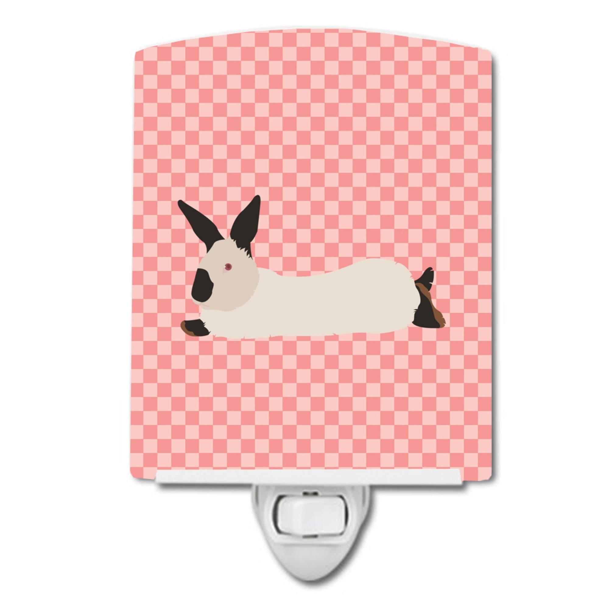  inchCarolines Treasures California White Rabbit Pink Check Ceramic Night Light, 6x4, Multicolor inch