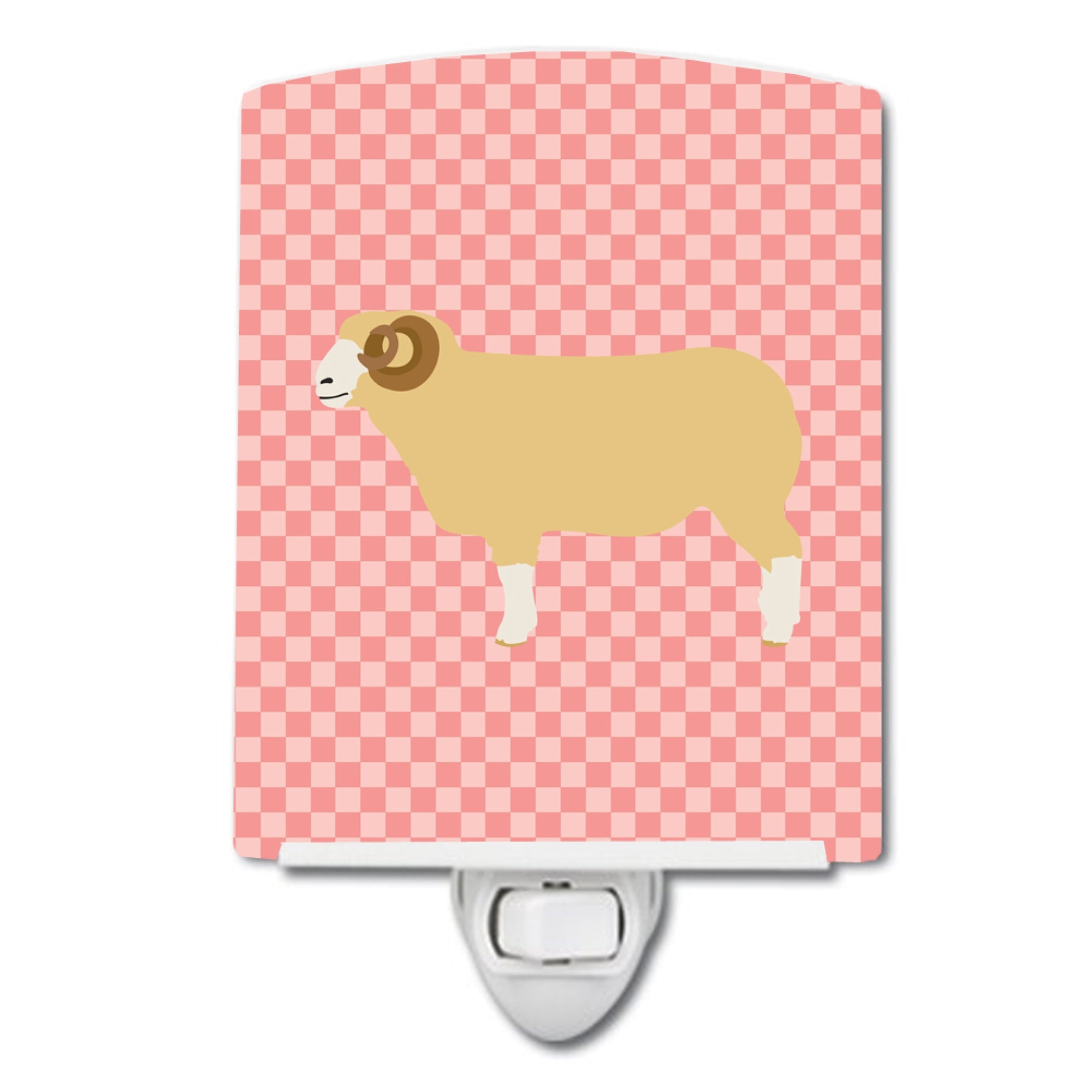  inchCarolines Treasures Horned Dorset Sheep Pink Check Ceramic Night Light, 6x4, Multicolor inch