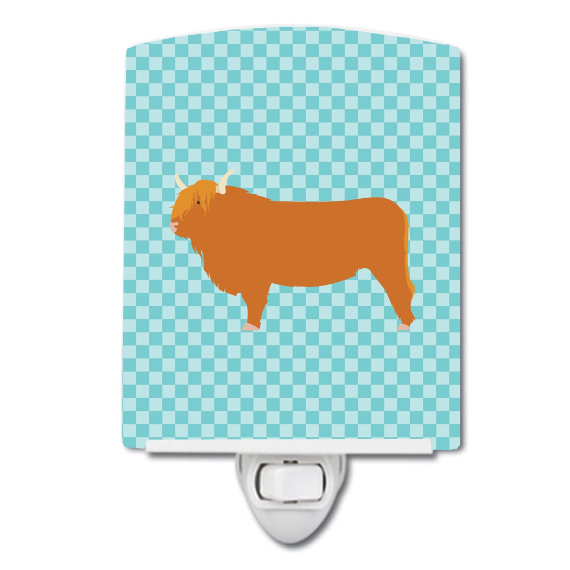  inchCarolines Treasures Highland Cow Blue Check Ceramic Night Light, 6x4, Multicolor inch