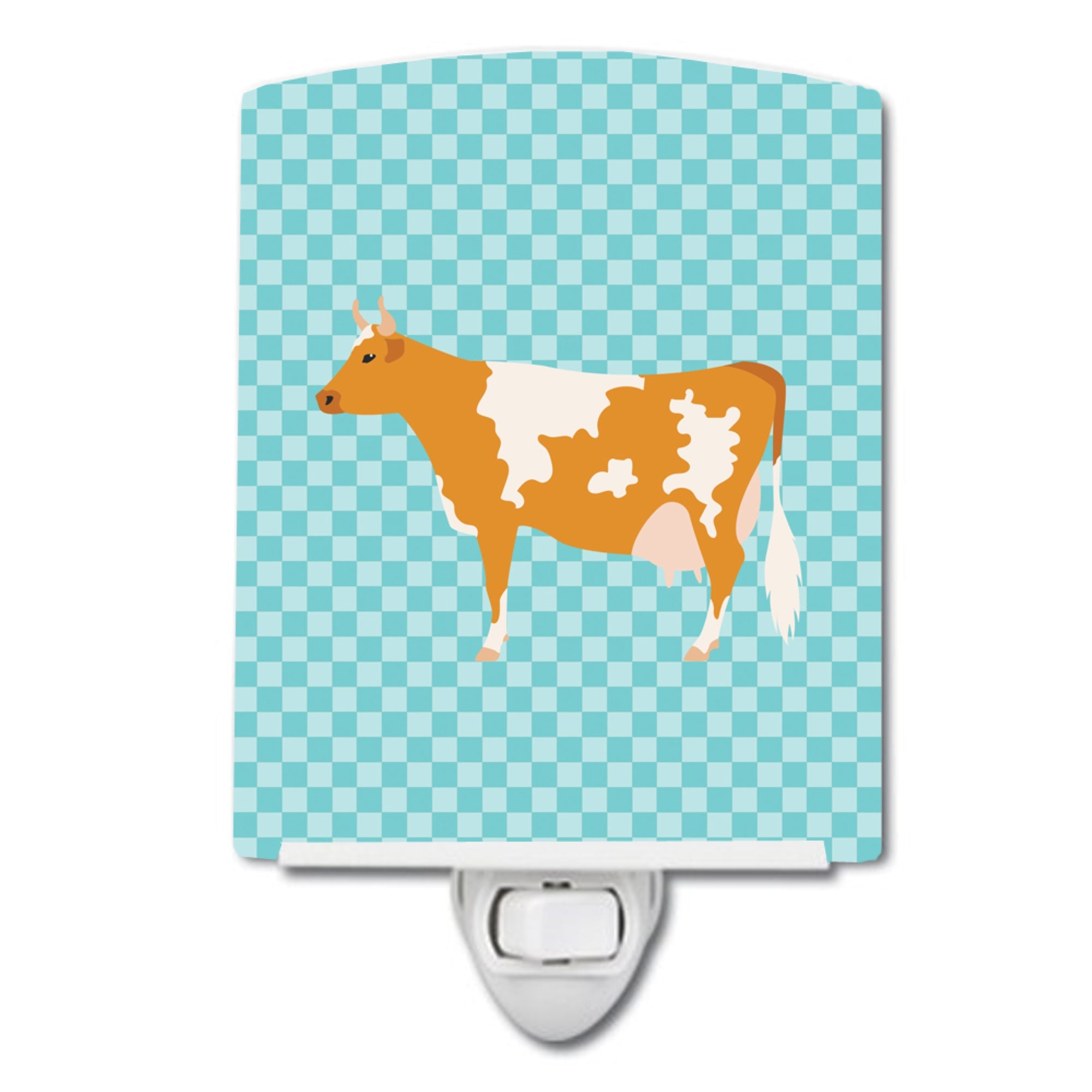  inchCarolines Treasures Guernsey Cow Blue Check Ceramic Night Light, 6x4, Multicolor inch