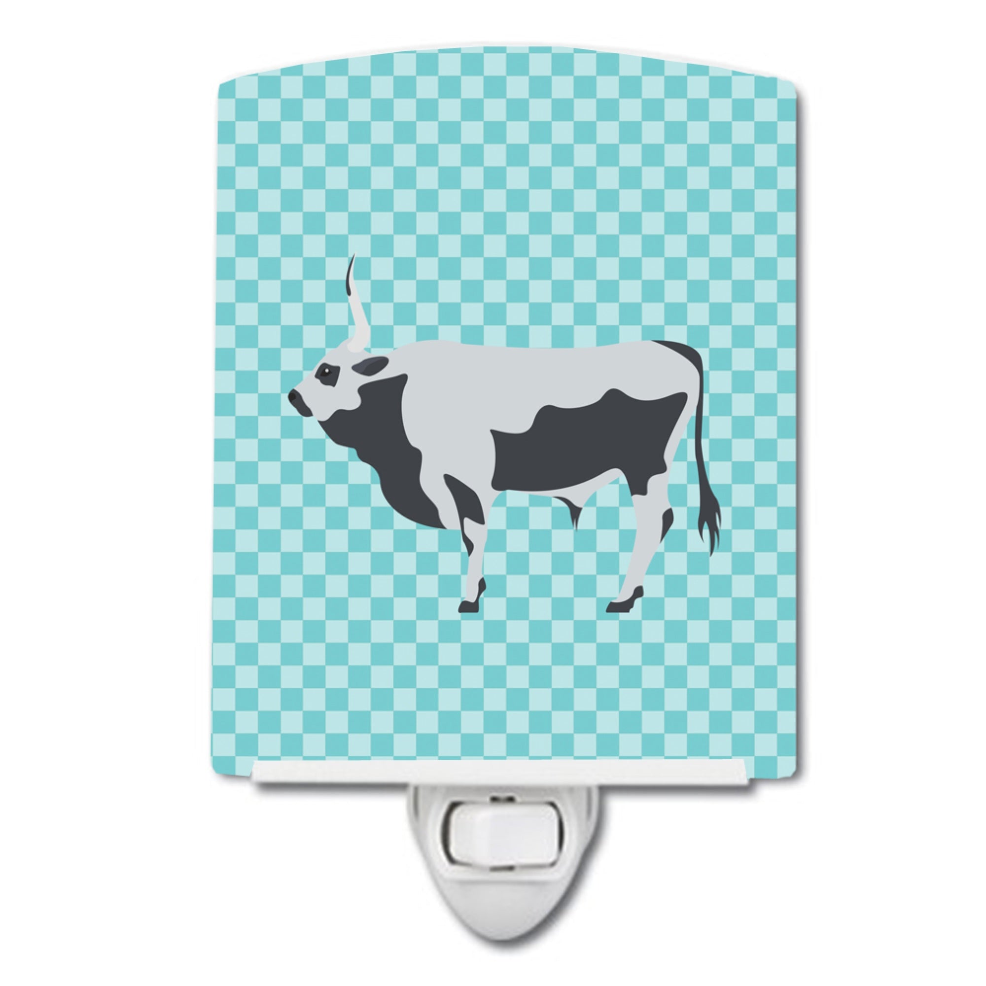  inchCarolines Treasures Hungarian Grey Steppe Cow Blue Check Ceramic Night Light, 6x4, Multicolor inch