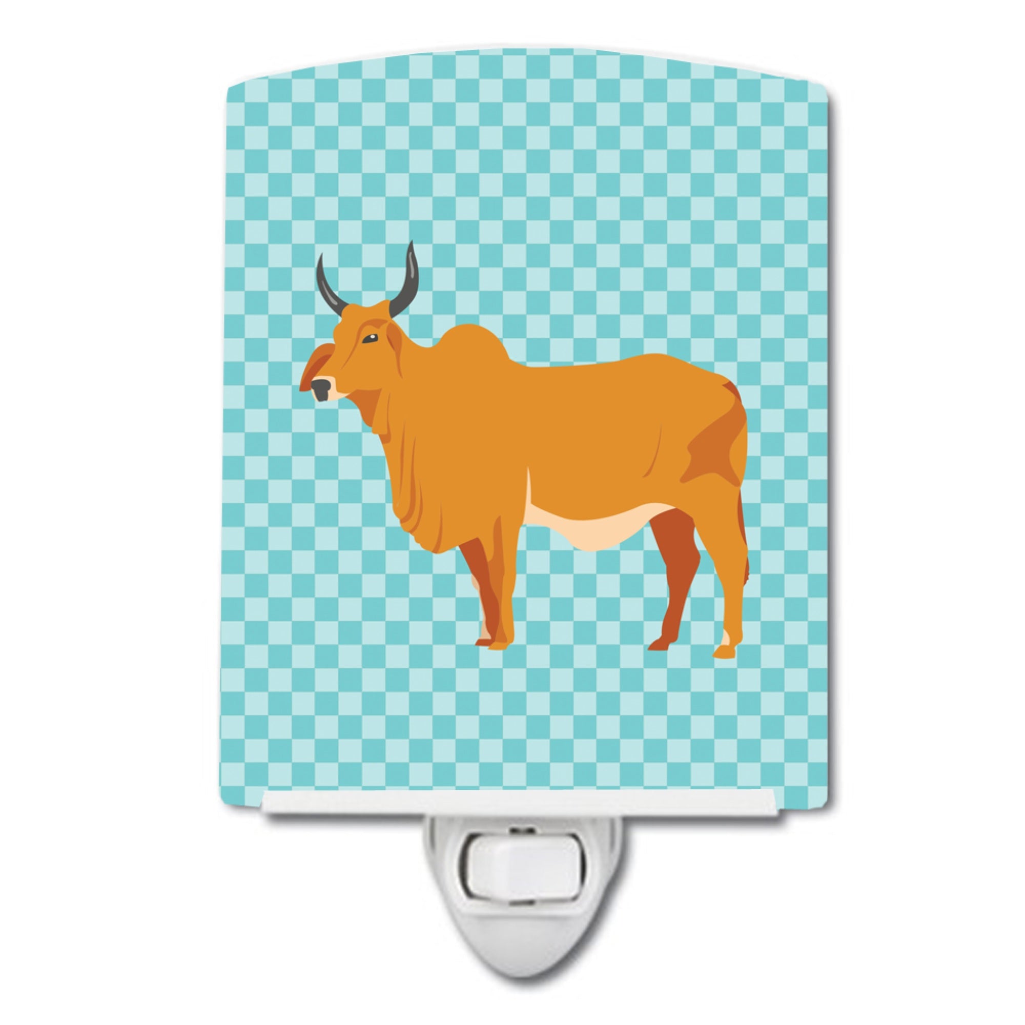  inchCarolines Treasures Zebu Indicine Cow Blue Check Ceramic Night Light, 6x4, Multicolor inch